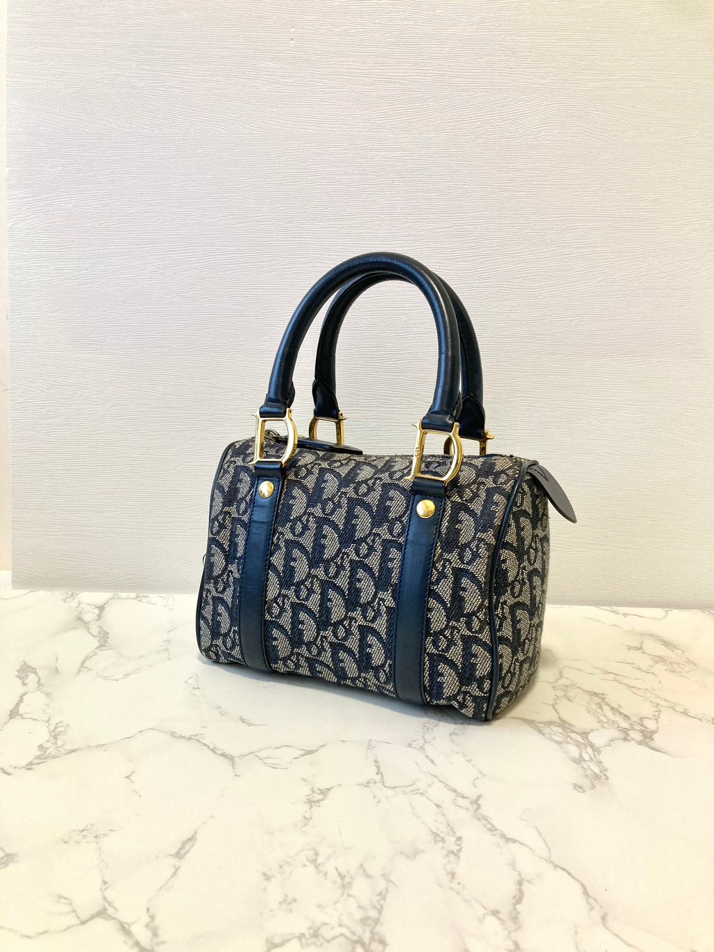 CHRISTIAN DIOR Navy Trotter Mini Boston Bag
