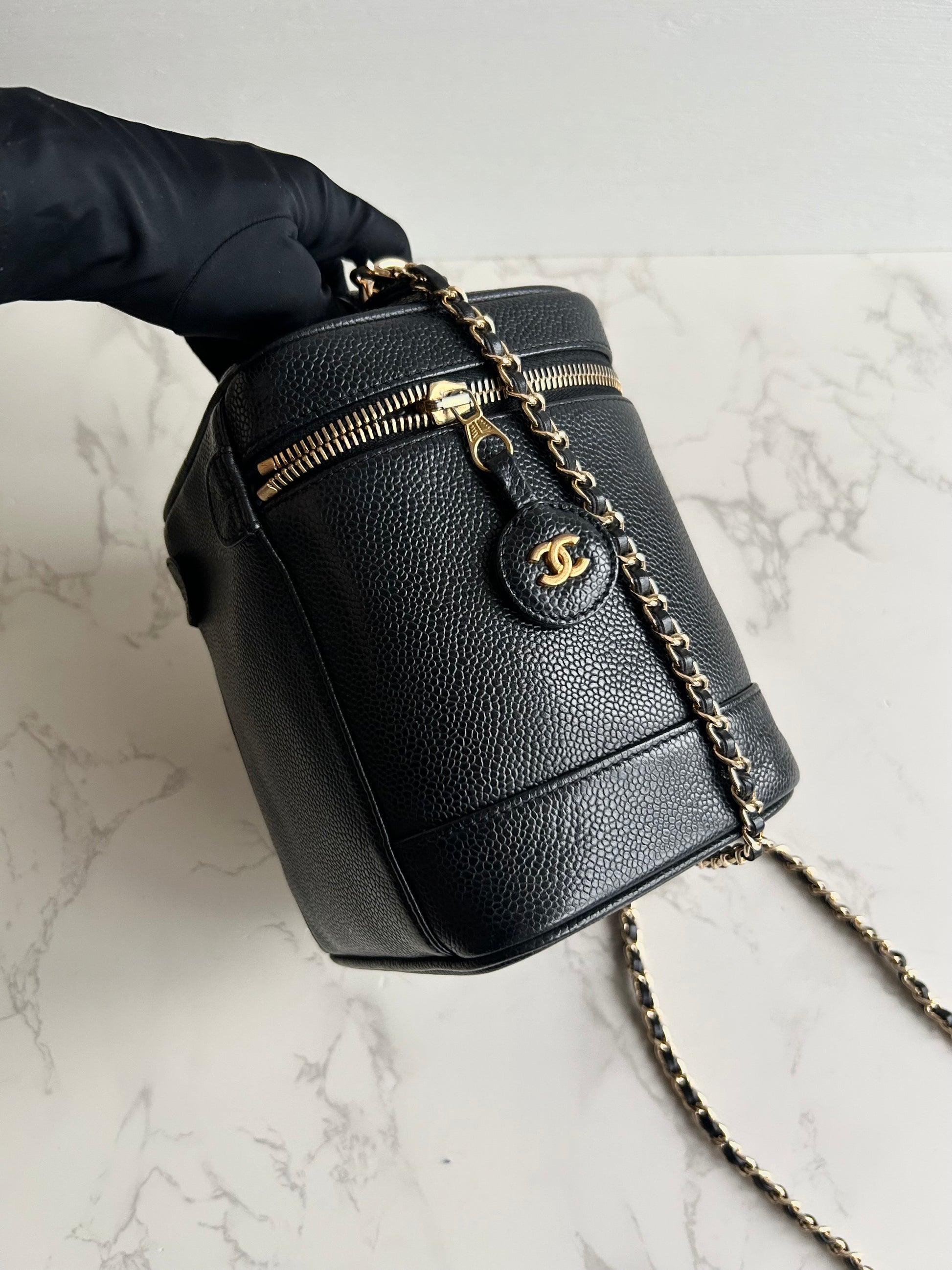 Chanel黑色魚子醬Vanity Box盒子包/斜背包/側背包