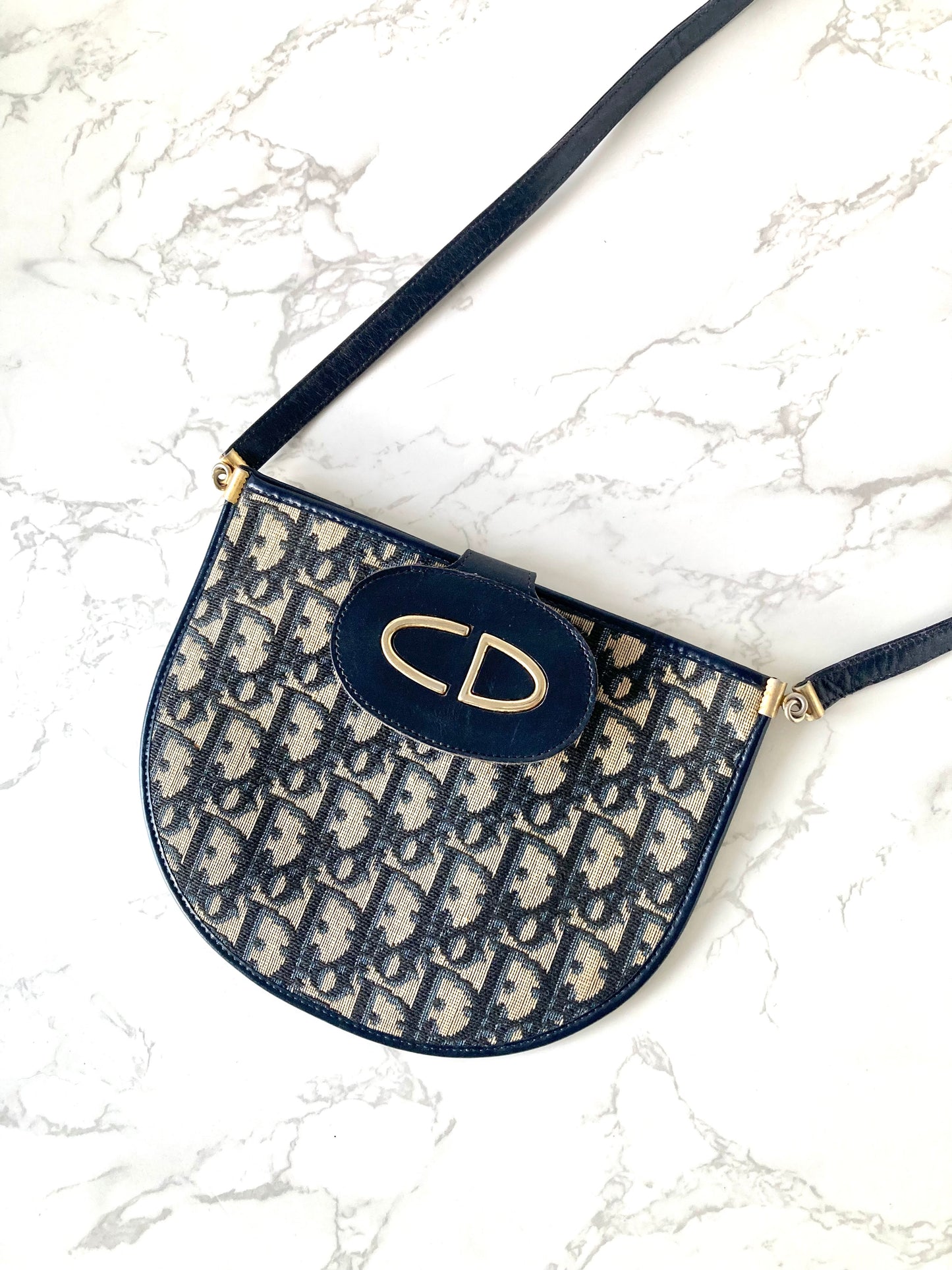CHRISTIAN DIOR Navy x Beige Trotter Mini Bobby Two-way Bag