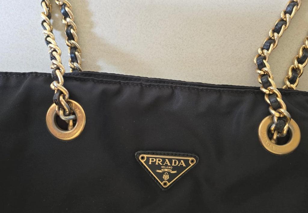 Prada 稀有黑金鏈子水桶包/側背包/斜背包