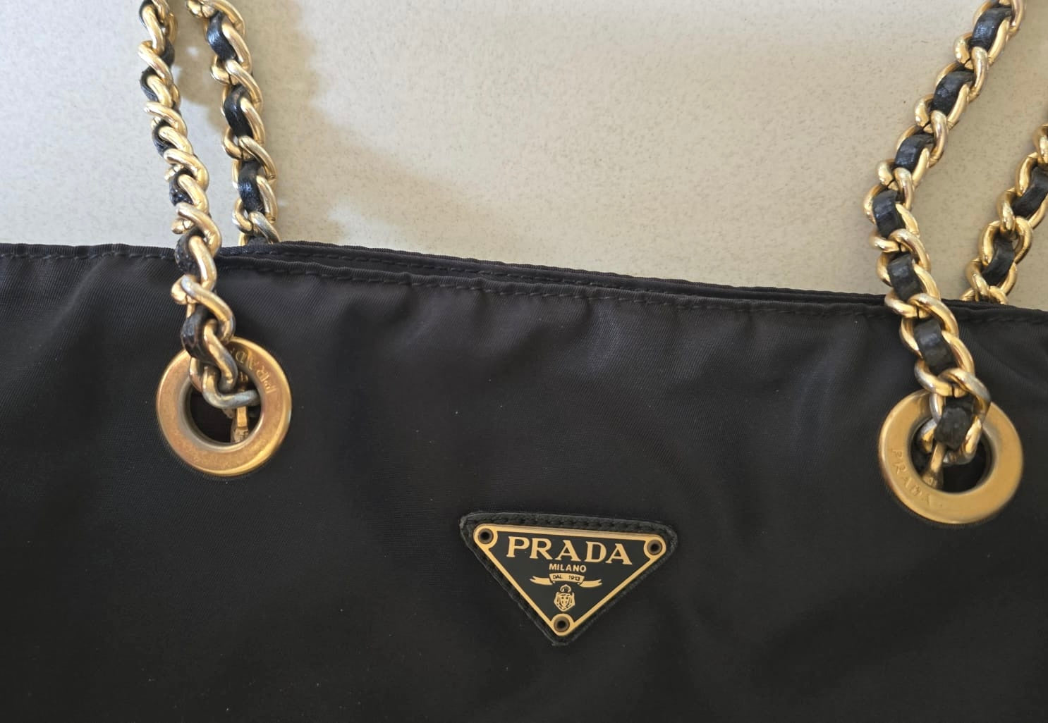 Prada Rare Black and Gold Chain 2-way Bucket Bag/Tote Bag/Shoulder Bag/Crossbody Bag