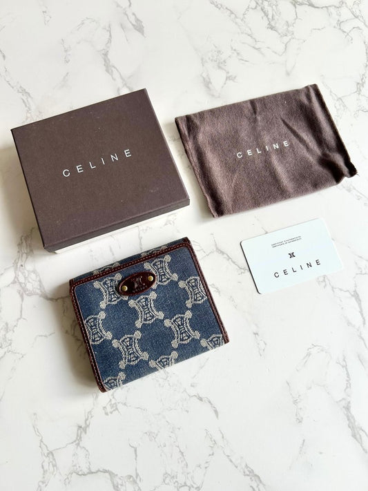 Celine 牛仔藍凱旋門短夾 銀包 皮夾 中古包 二手包