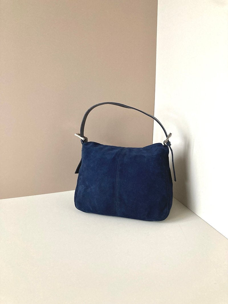 FENDI rare blue and black velvet baguette underarm bag / side bag