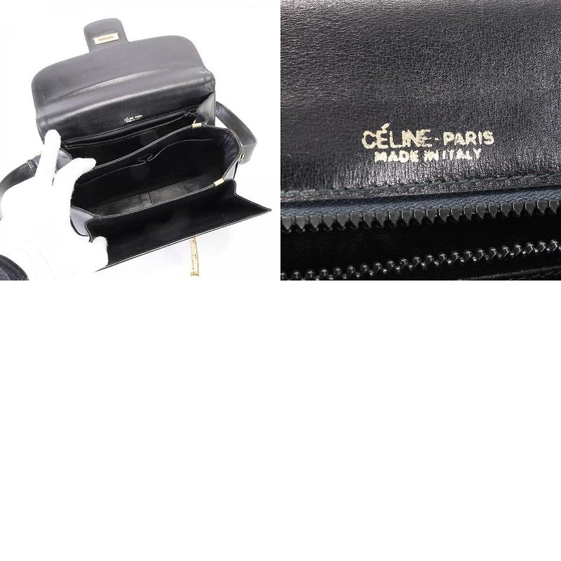 CELINE Classic Carriage Gold Buckle Black Leather Side Bag
