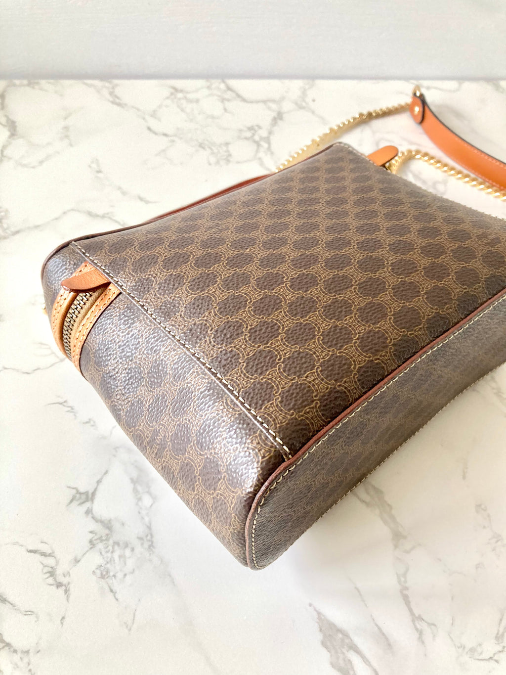CELINE Brown Monogram Vanity Case / Crossbody Chain Bag