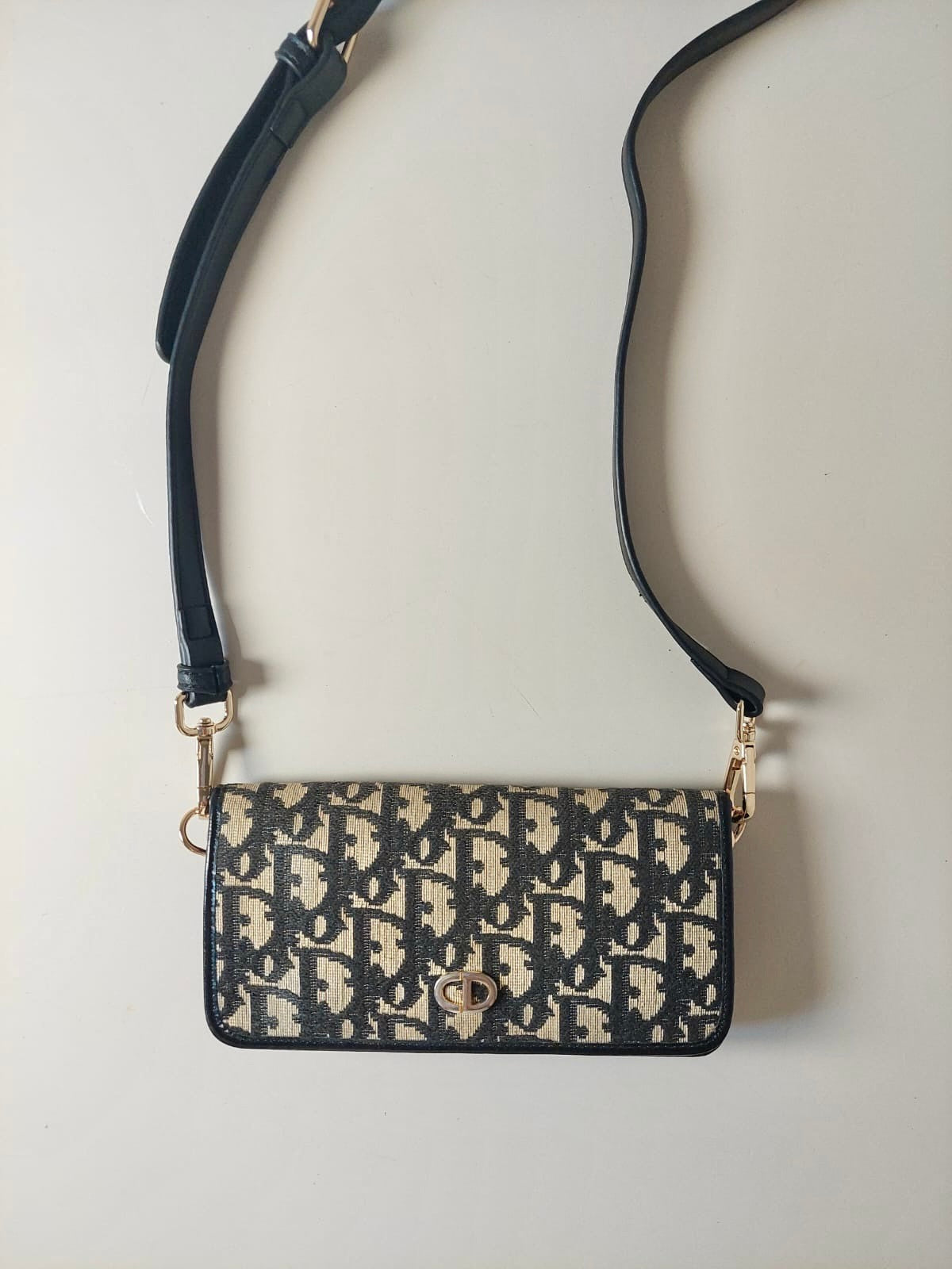 CHRISTIAN DIOR black monogram side bag/oblique bag/long wallet