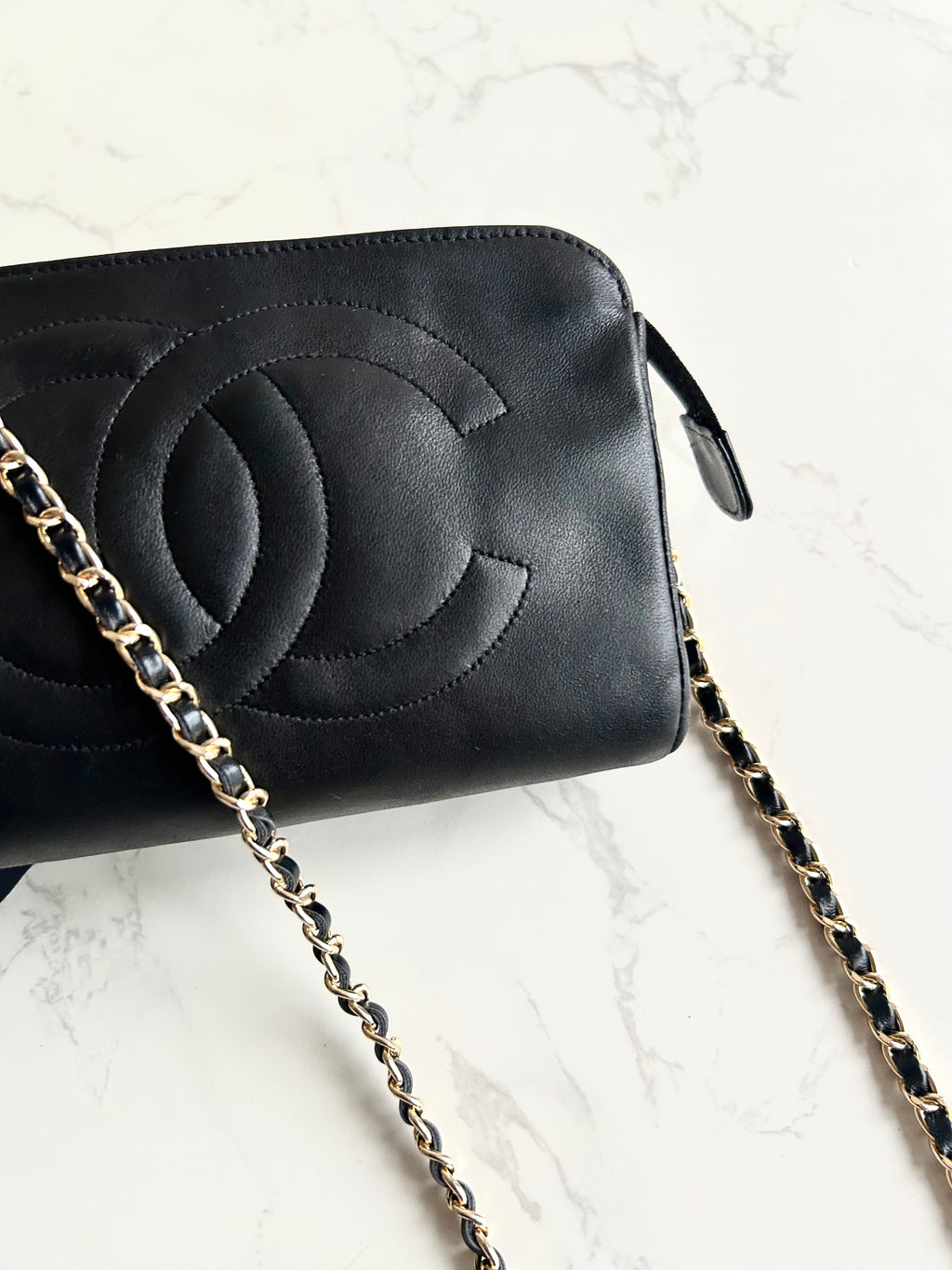 Chanel 黑色小羊皮革Cocomark斜背包/單肩包/側背包