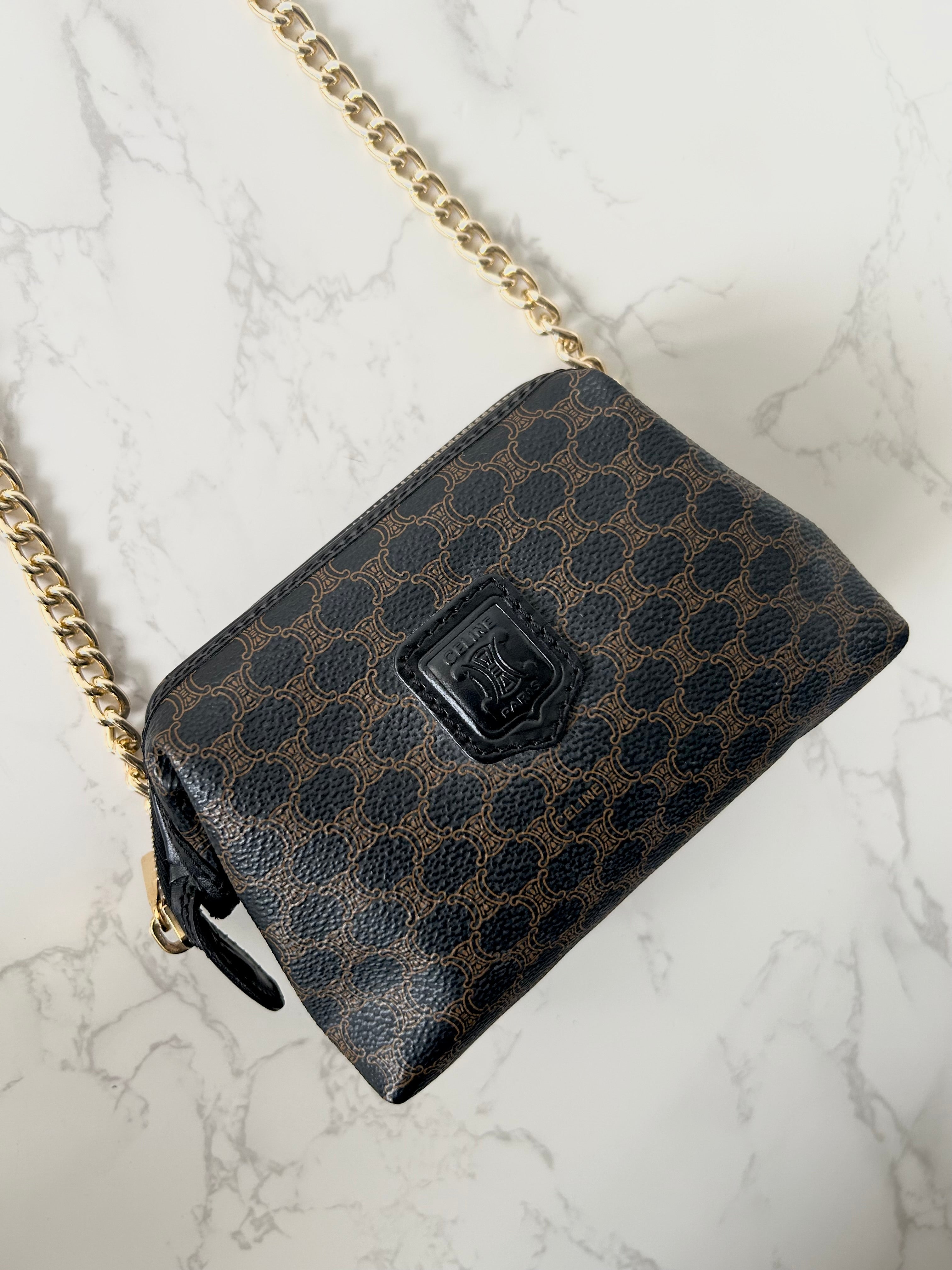 CELINE black old flower cloud leather side bag/crossbody bag/clutch bag