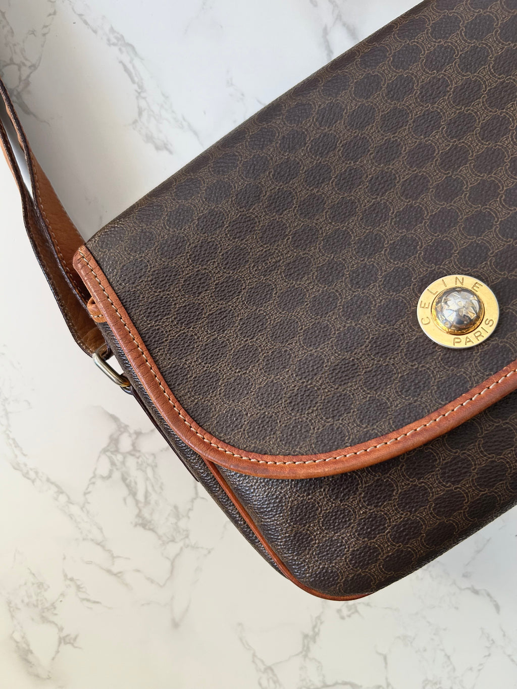 CELINE Rare Planet Brown Old Flower Leather Tofu Small Bag/Side Bag/Messenger Bag