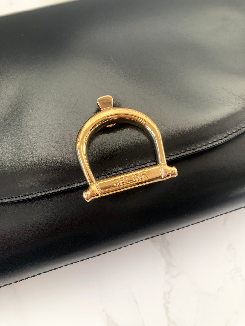 CELINE Black x Gold Horseshoe Shoulder / Crossbody Bag