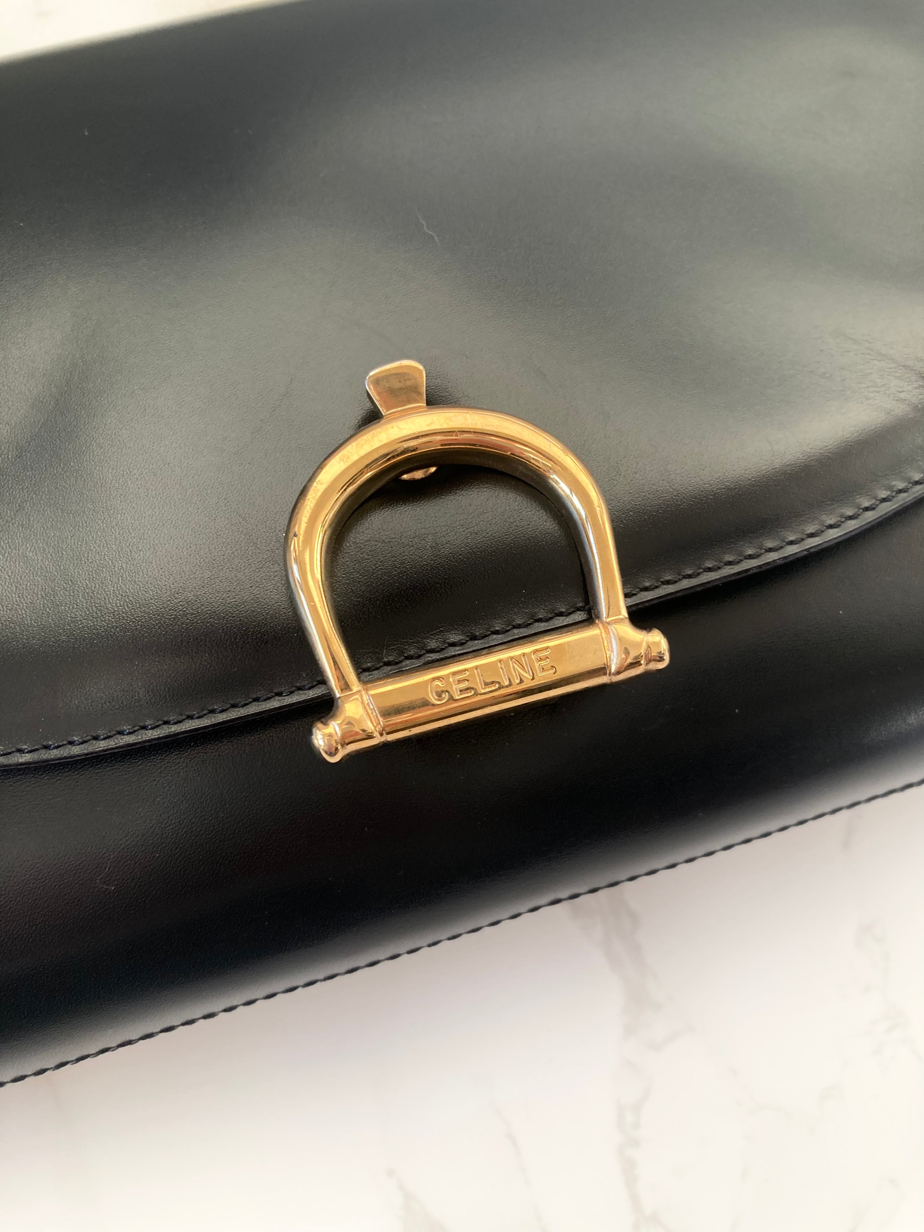 CELINE Black x Gold Horseshoe Shoulder / Crossbody Bag