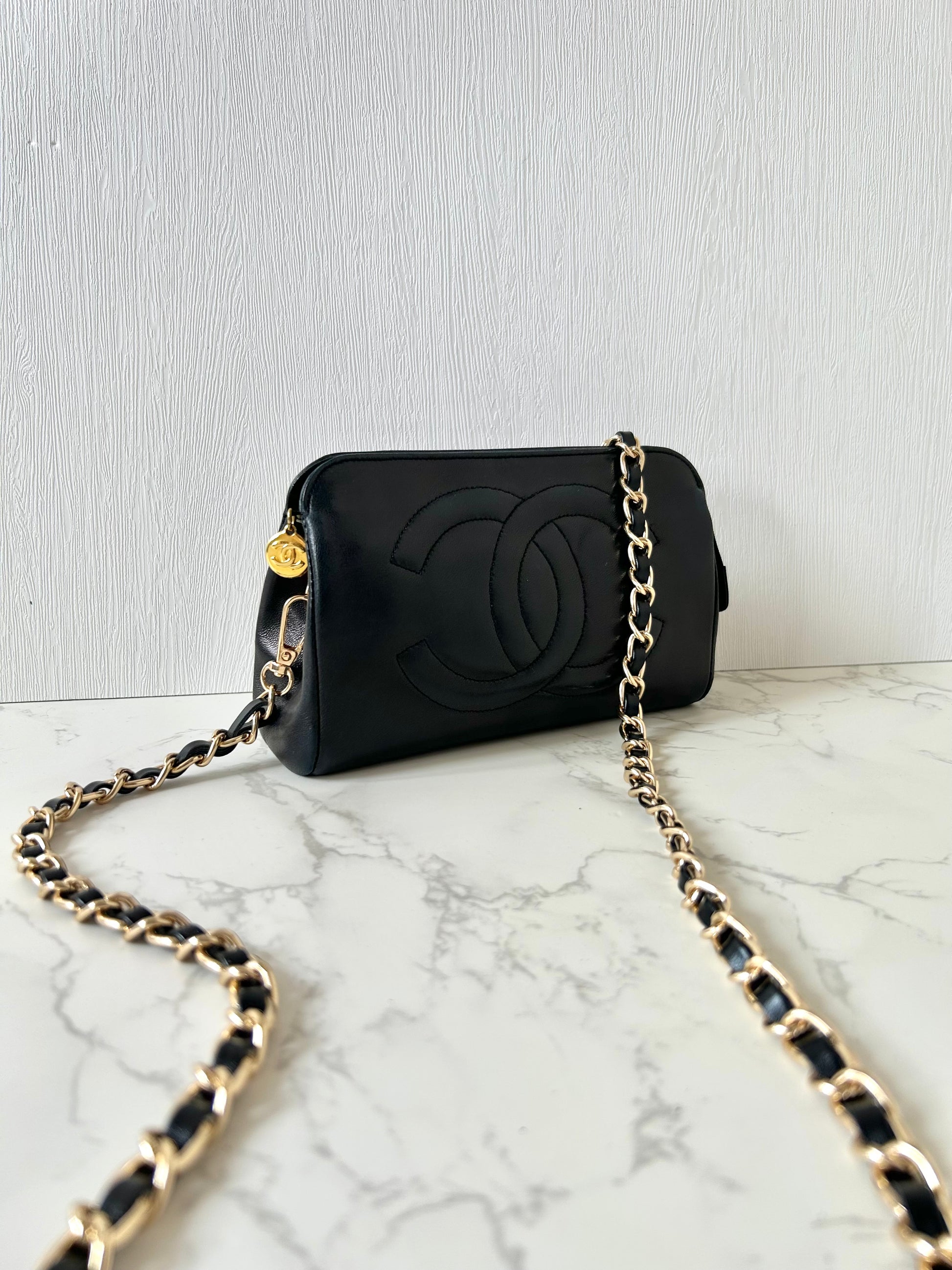 CHANEL Black Lambskin WOC Long Wallet / Side Bag / Crossbody Bag