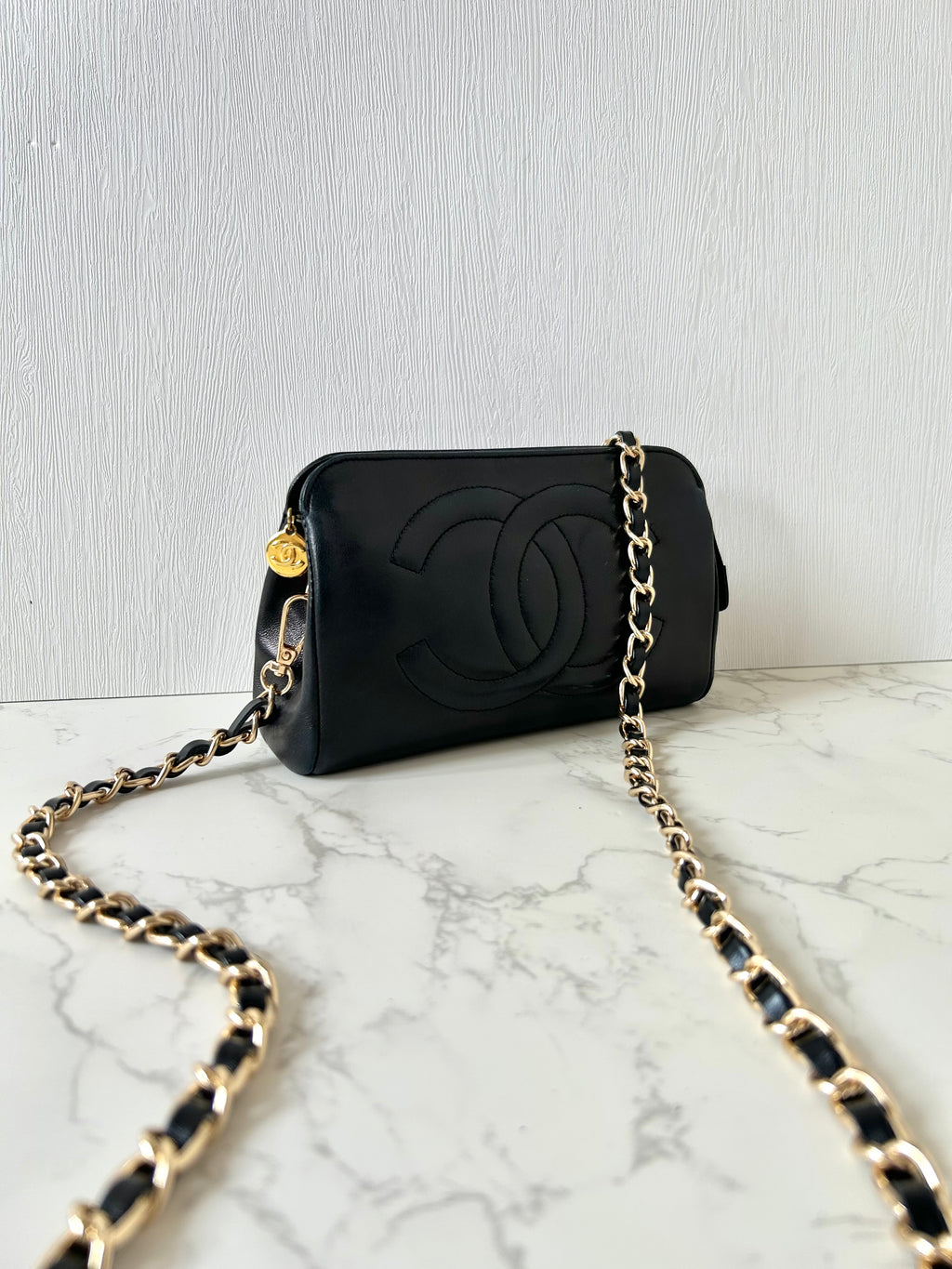 CHANEL Black Lambskin WOC Long Wallet / Side Bag / Crossbody Bag