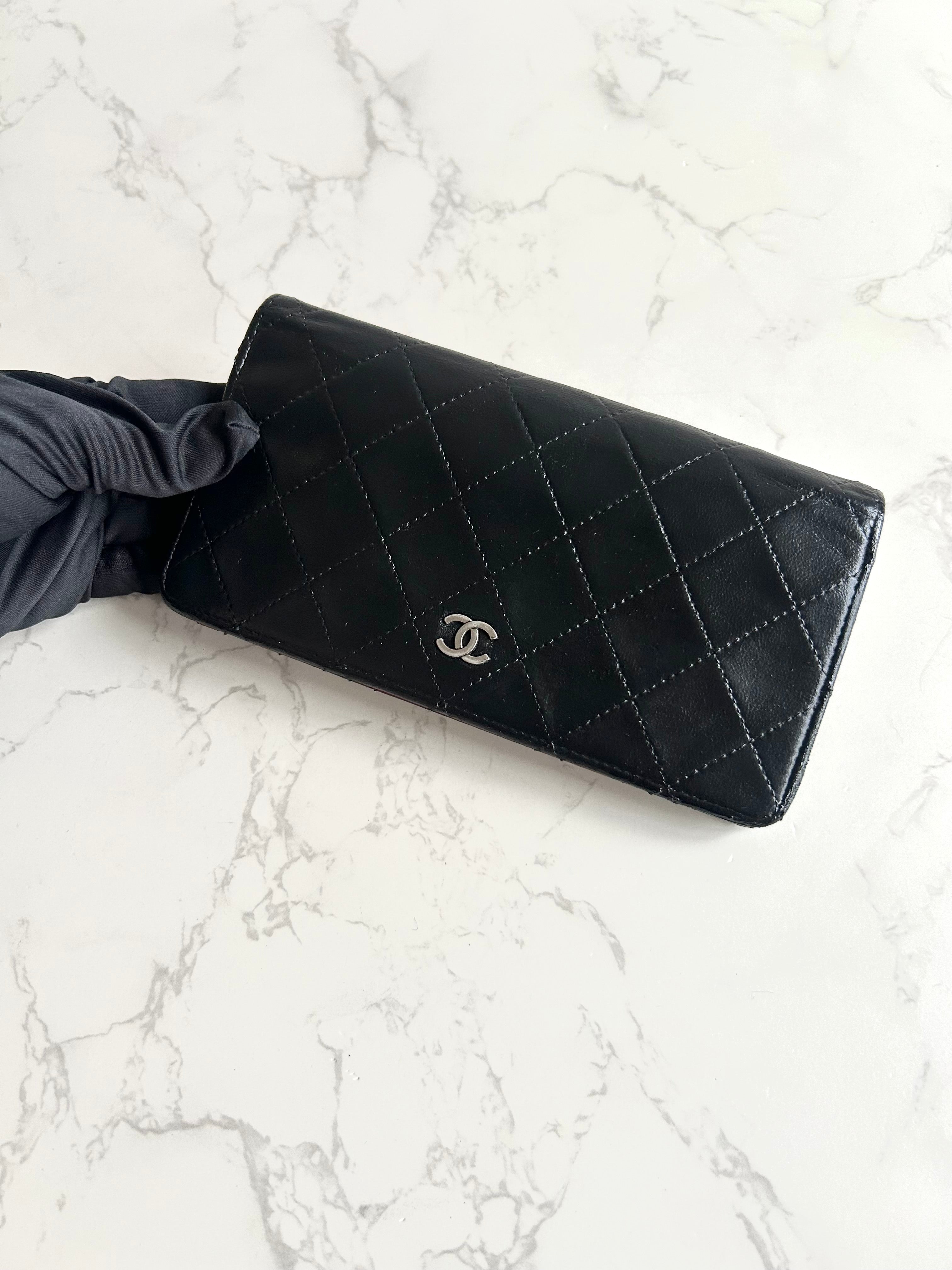 Chanel 黑色銀扣皮革長夾 錢包 皮夾 中古包