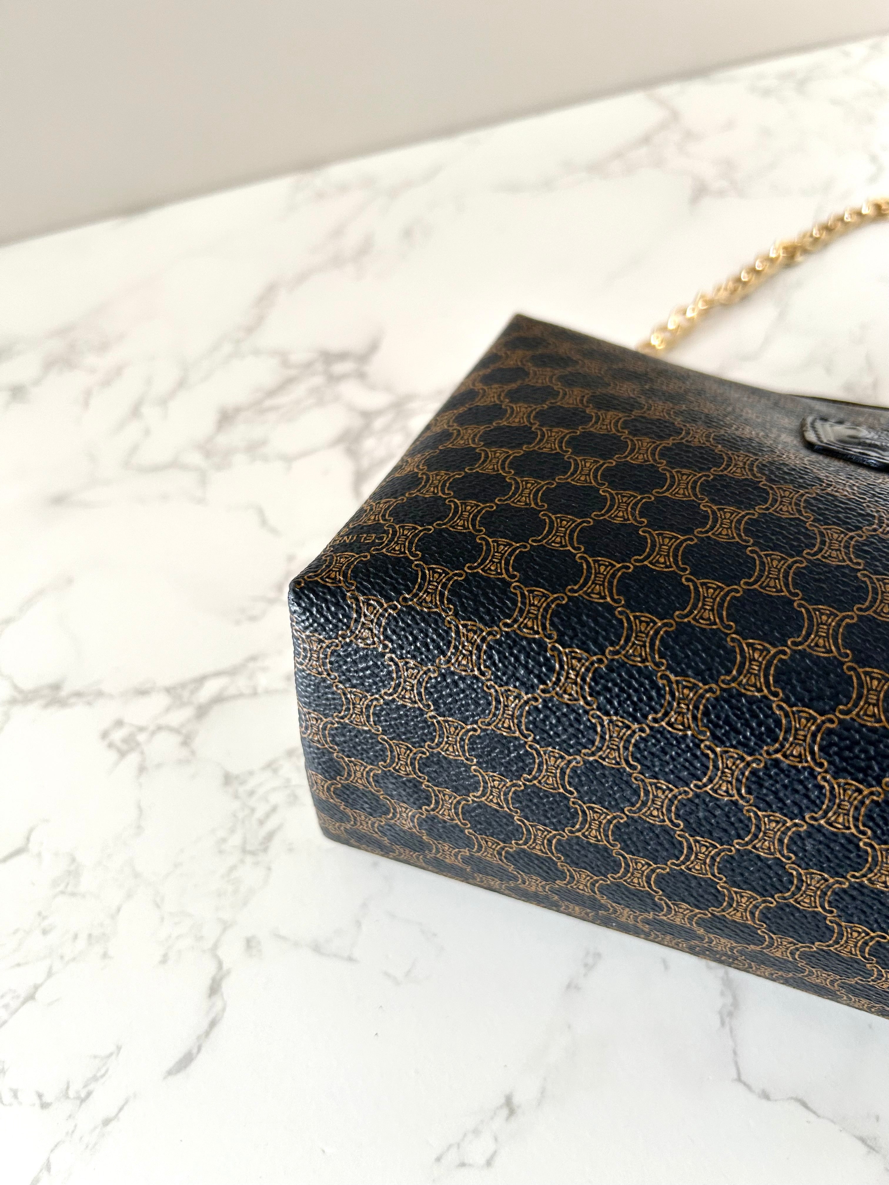 CELINE Rare Medium Cloud Black Old Flower Side Bag / Diagonal Bag