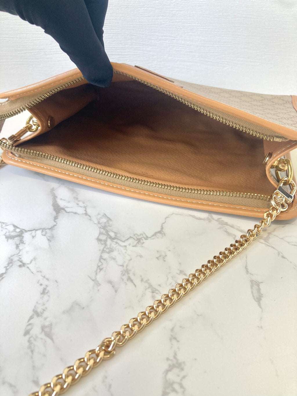 CELINE Beige Triomphe Monogram Chain Shoulder Bag