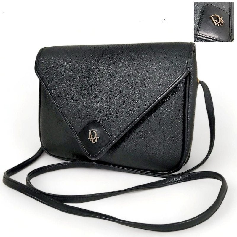 CHRISTIAN DIOR black and gold honeycomb old flower envelope small bag/shoulder bag/side bag/oblique bag - Japanese second-hand Vintage