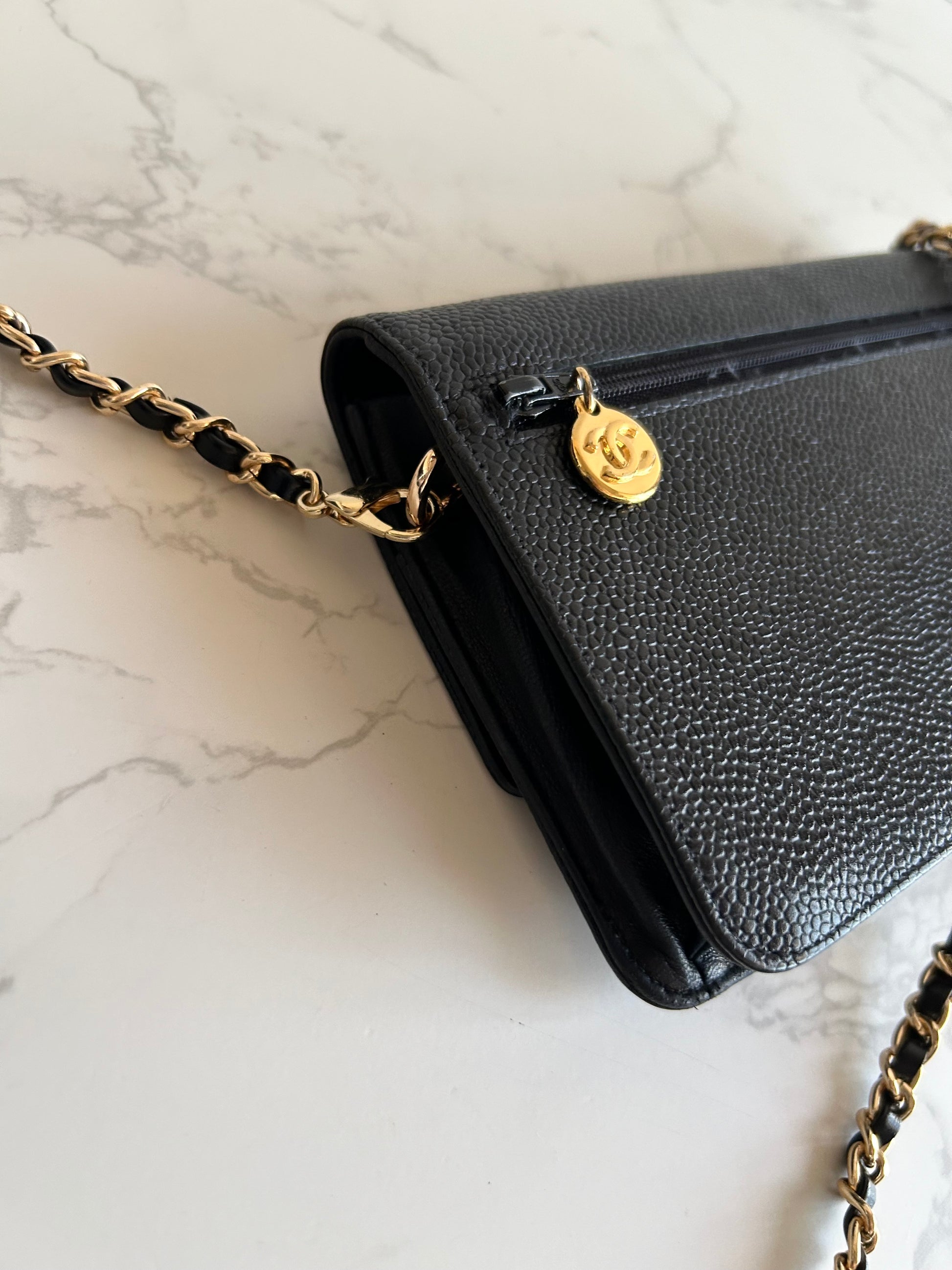 CHANEL Rare Black Caviar Chain WOC/Side Bag/Messenger Bag