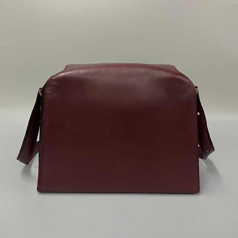 CELINE rare wine red double gold buckle leather box small bag/side backpack/underarm bag