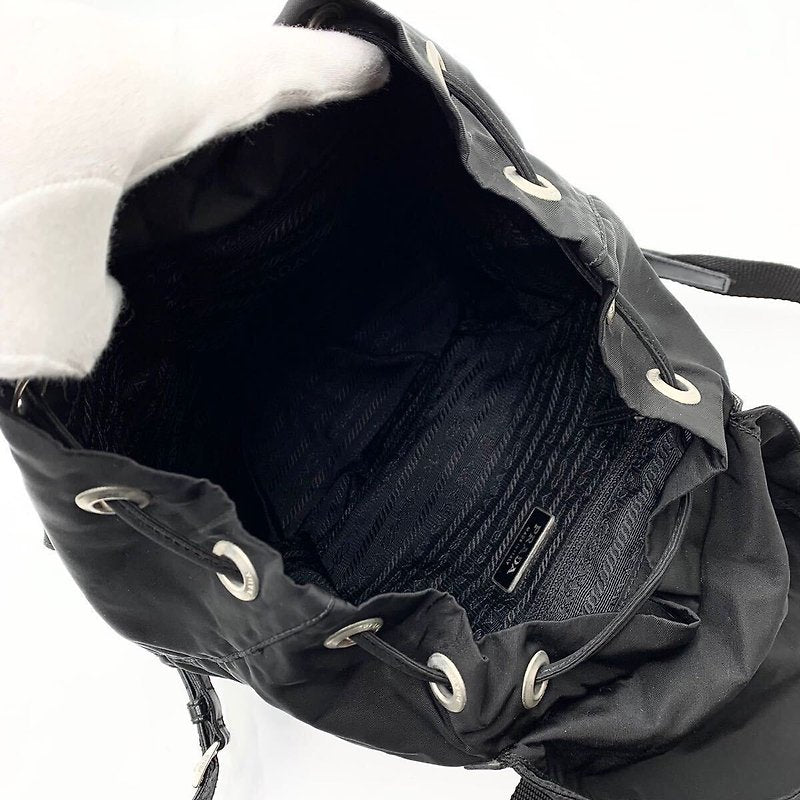 PRADA 黑色銀三角尼龍男女後背包/雙肩包/背包