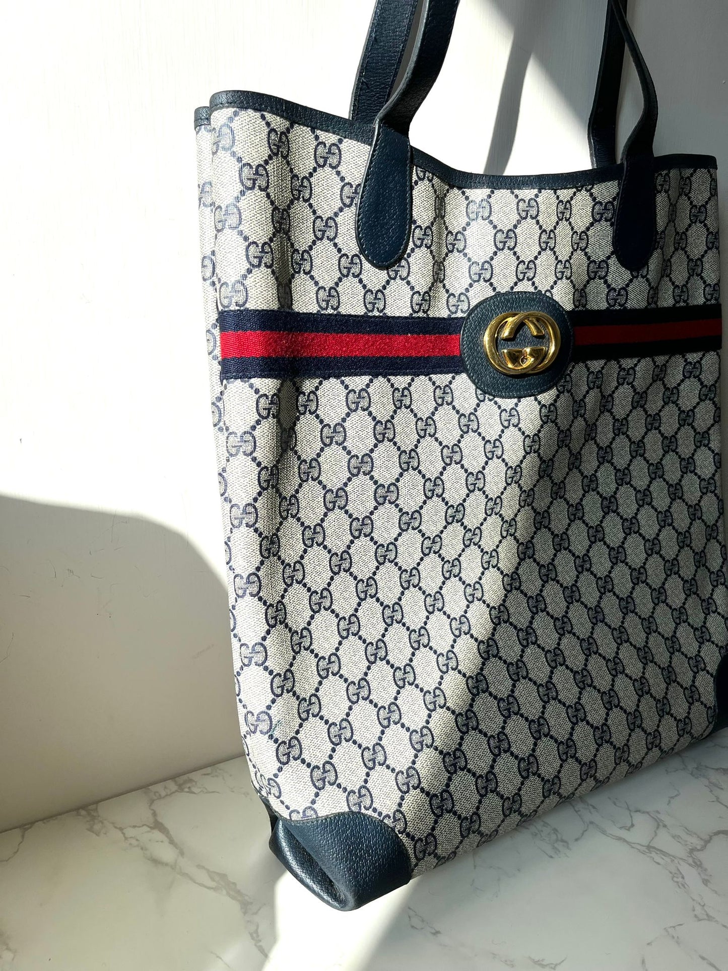 GUCCI Navy Monogram Tote Bag