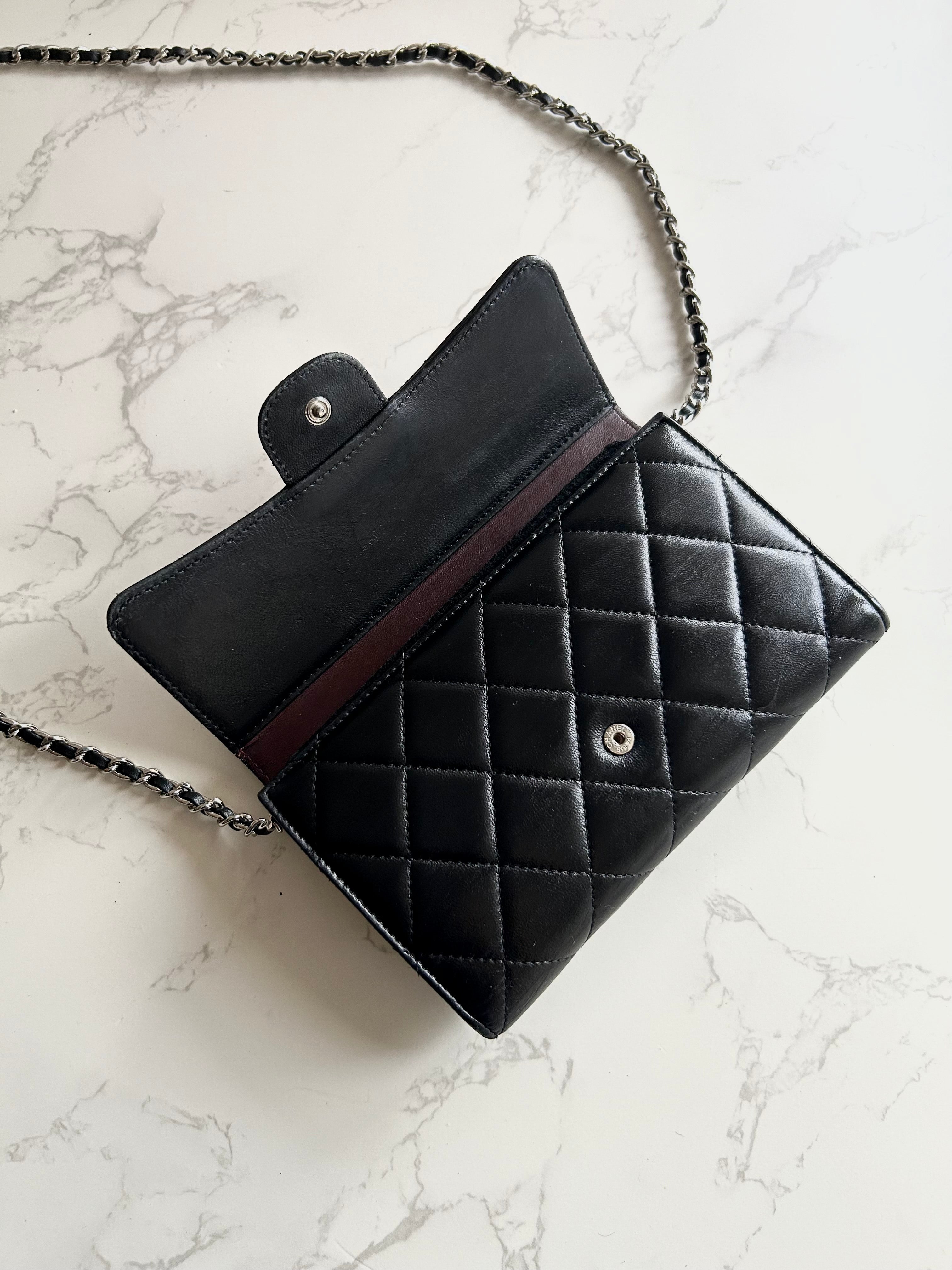 CHANEL Black Lambskin WOC Long Wallet / Side Bag / Crossbody Bag