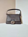 FENDI Zucchino Brown Zucca Rose Gold Buckle Large Baguette/Shoulder Bag