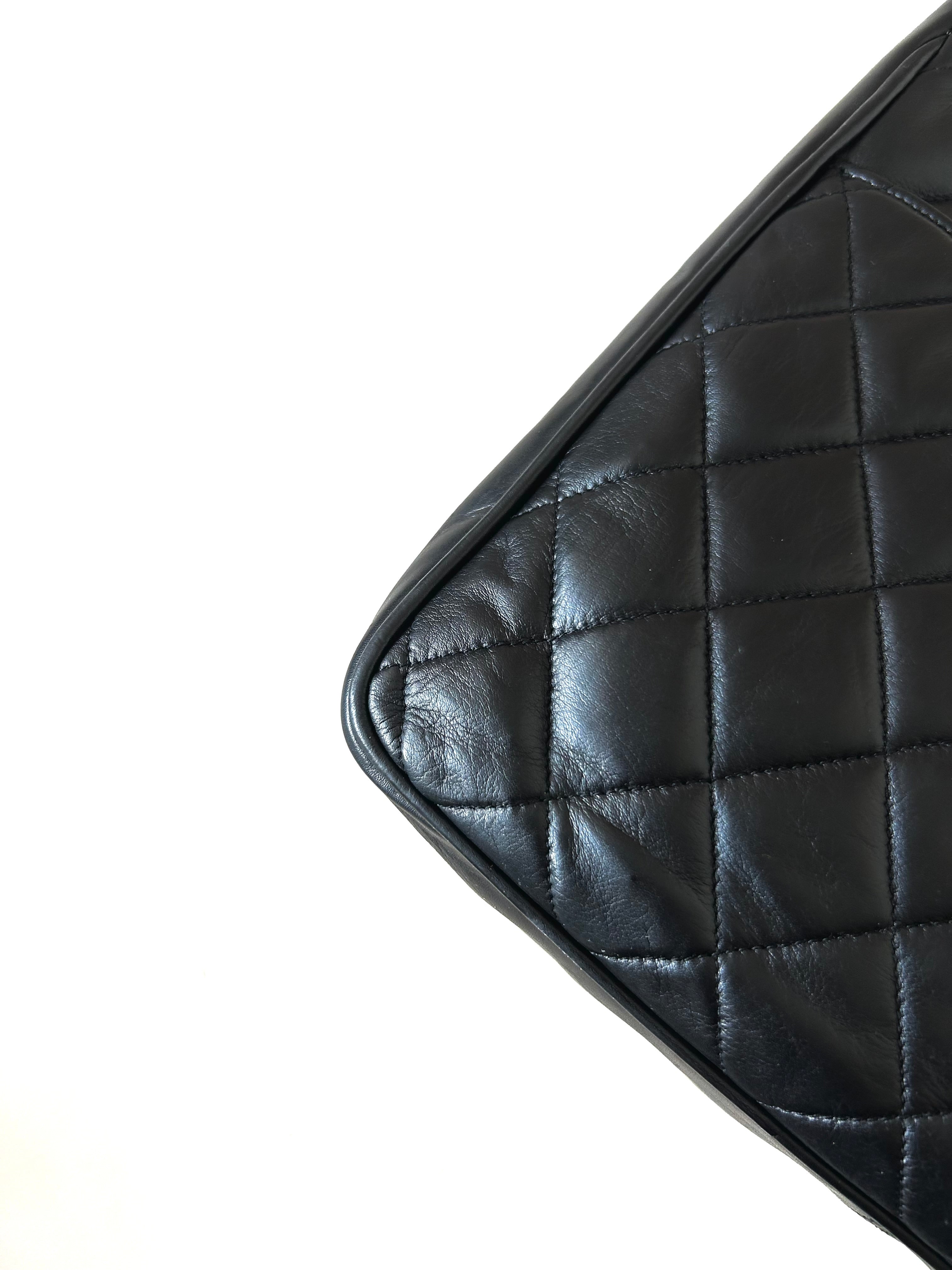 CHANEL Black Metalasse lambskin chain tote bag / side bag