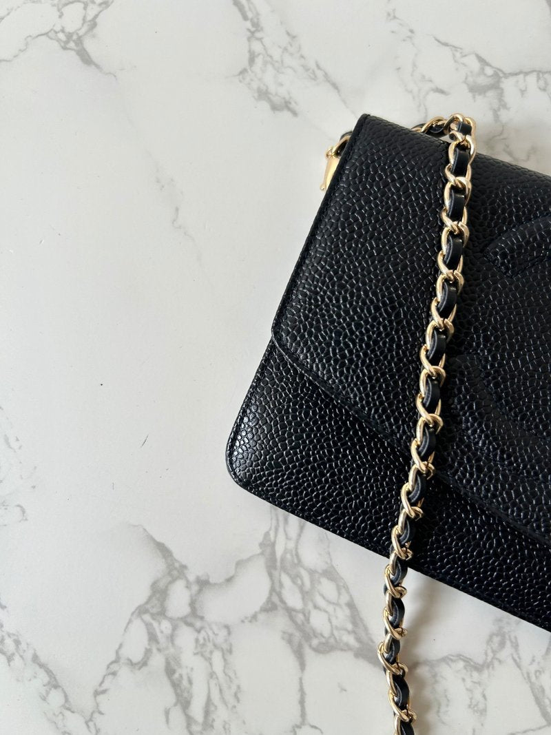 CHANEL Rare Black Caviar Chain WOC/Side Bag/Messenger Bag