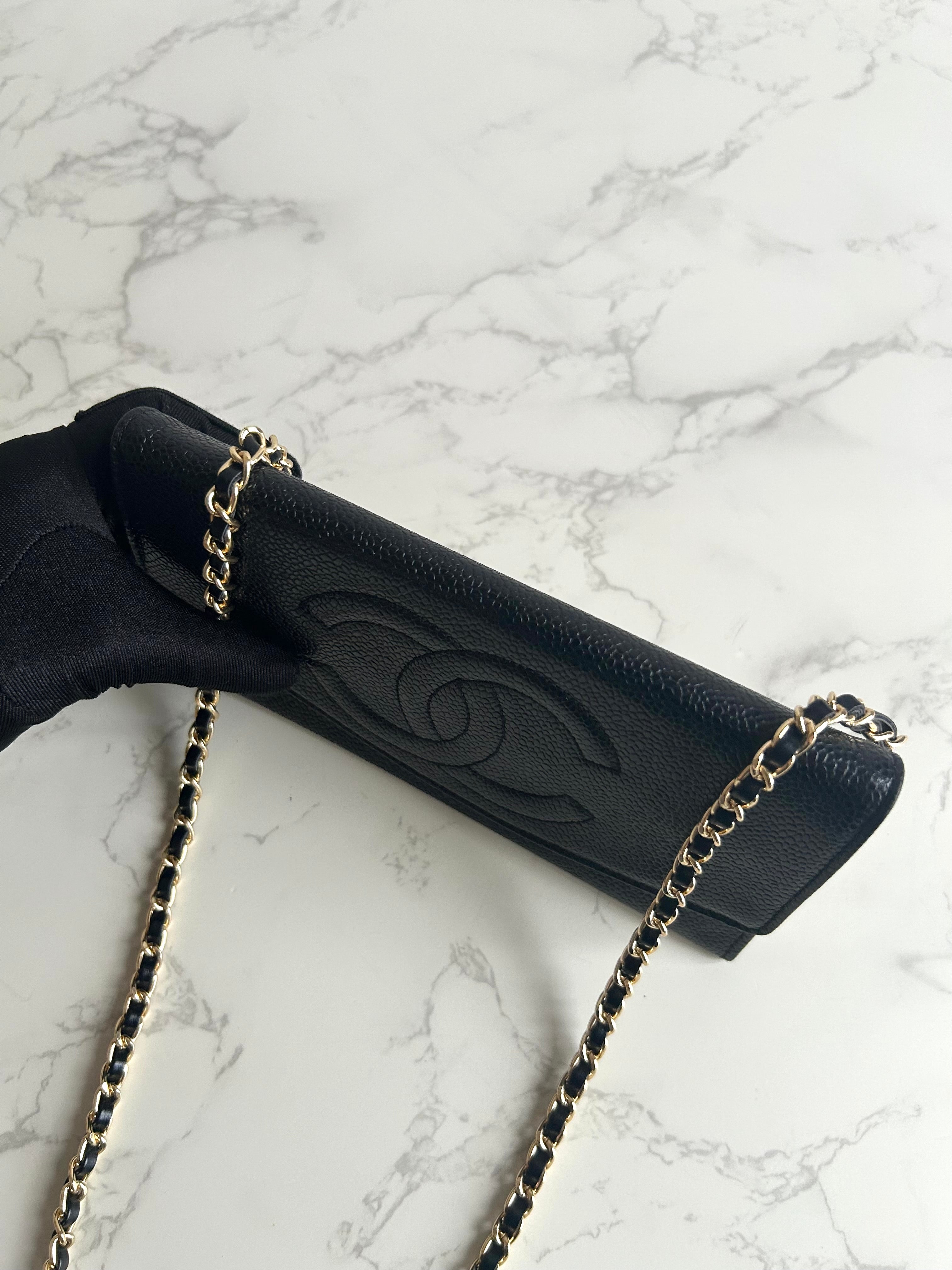 Second-hand Chanel black caviar leather WOC/side bag/crossbody bag/wallet