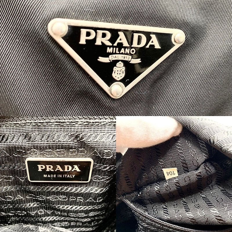 PRADA 黑色銀三角尼龍男女後背包/雙肩包/背包