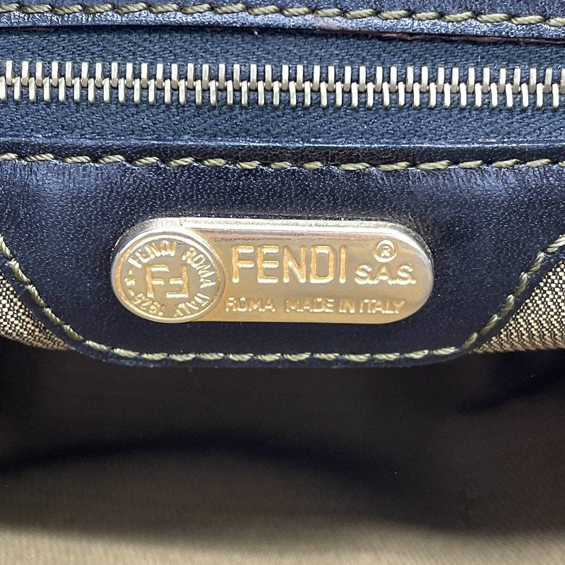 FENDI Zucchino 咖啡色配黑色老花金扣貝殼兩用包/側背包/斜背包