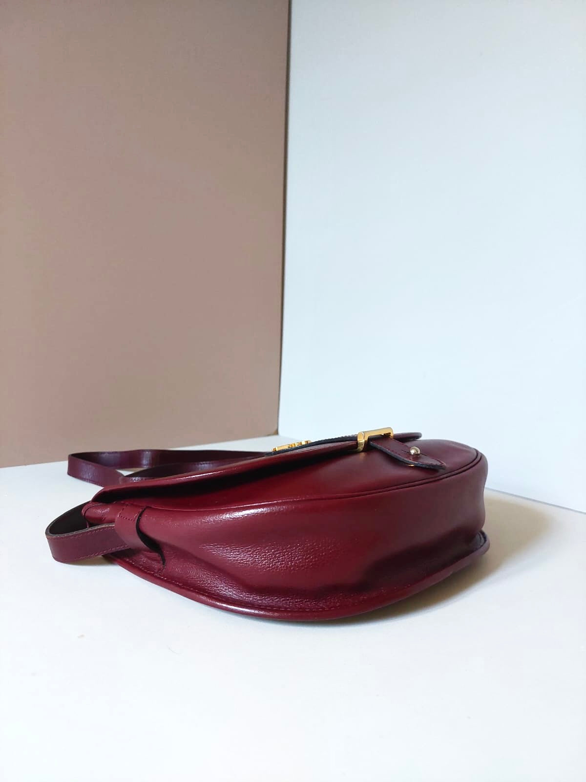 CHRISTIAN DIOR rare burgundy gold saddle Bobby small bag/shoulder bag/side bag/oblique bag