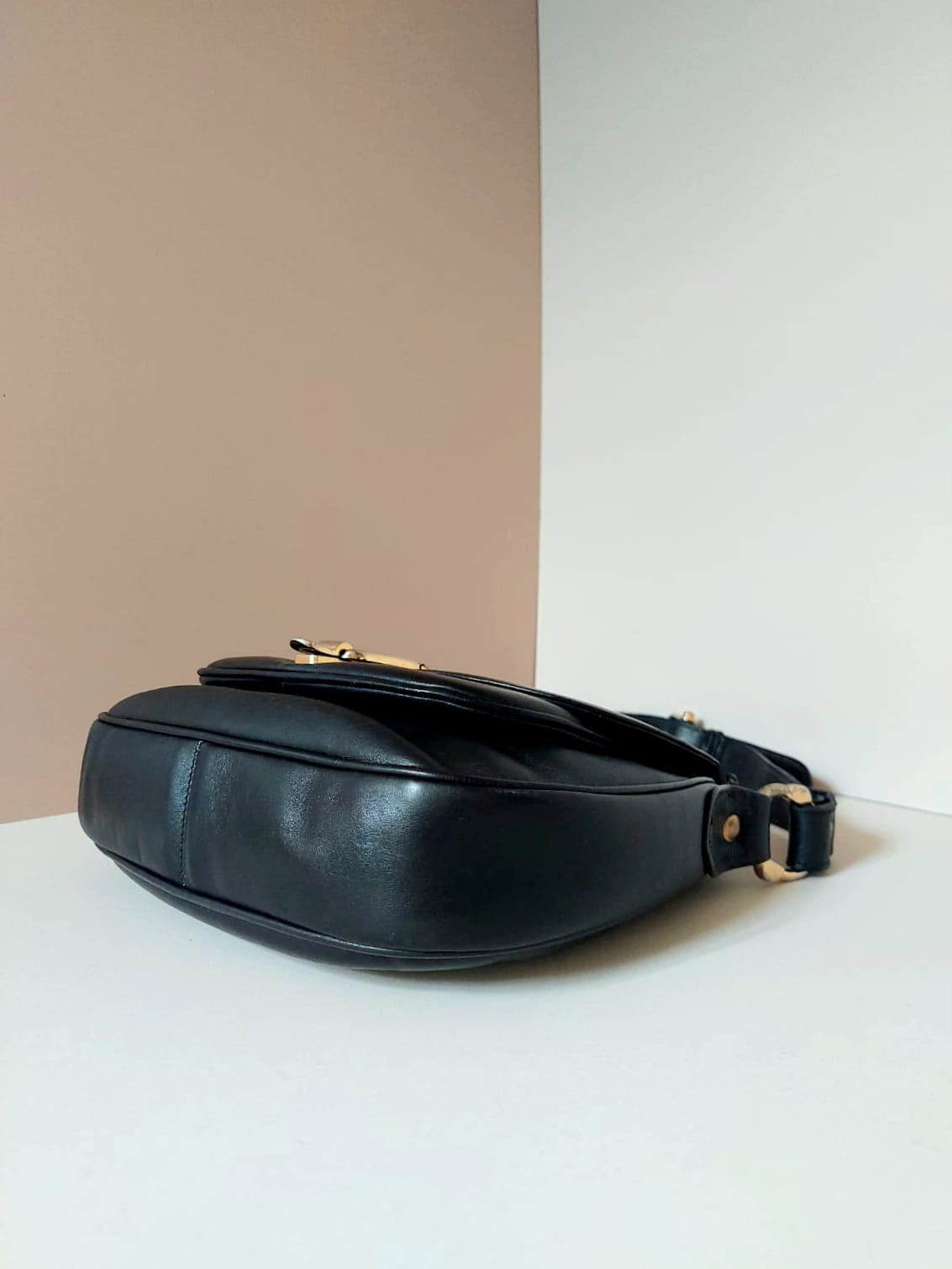 CELINE rare black carriage gold buckle saddle side bag