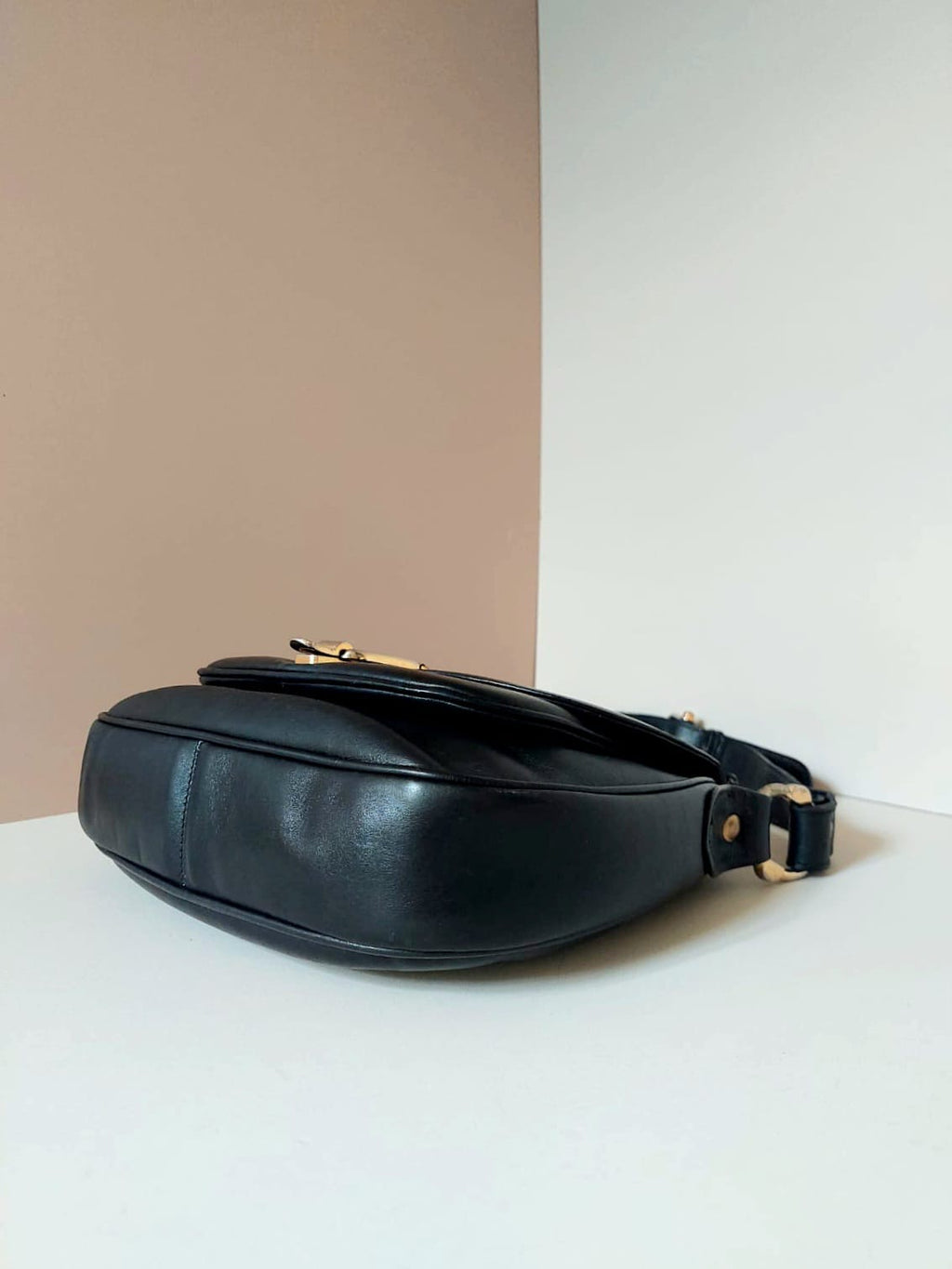 CELINE 稀有黑色馬車金扣馬鞍側背包
