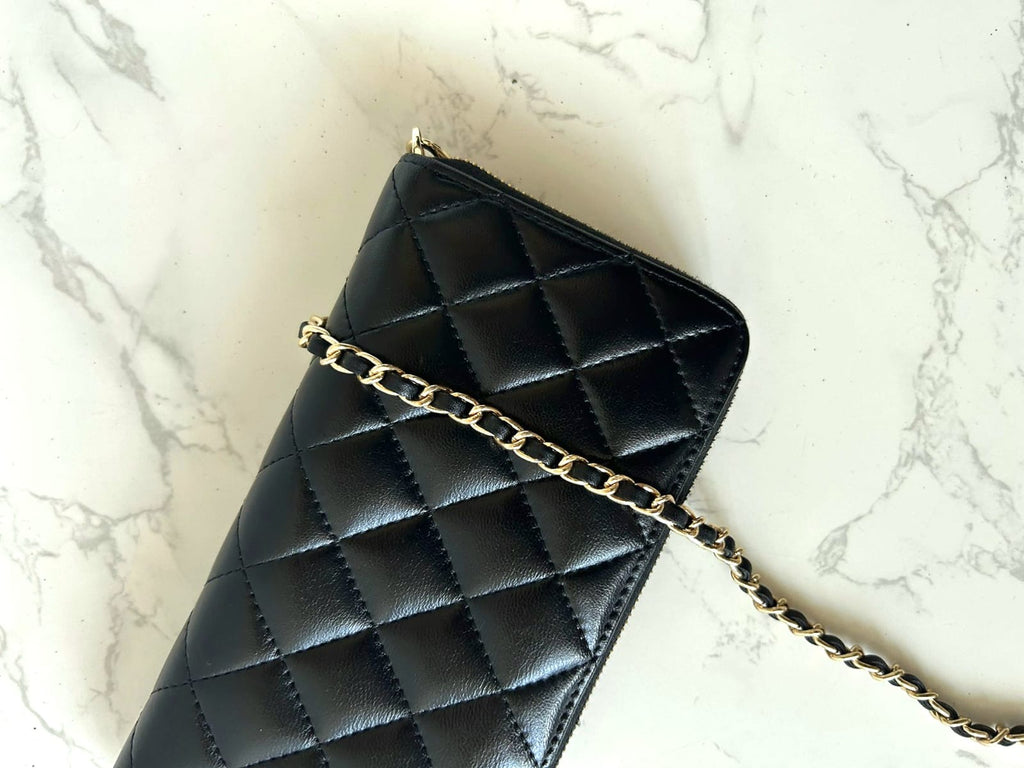 CHANEL black and gold lambskin WOC/wallet/side bag/crossbody bag