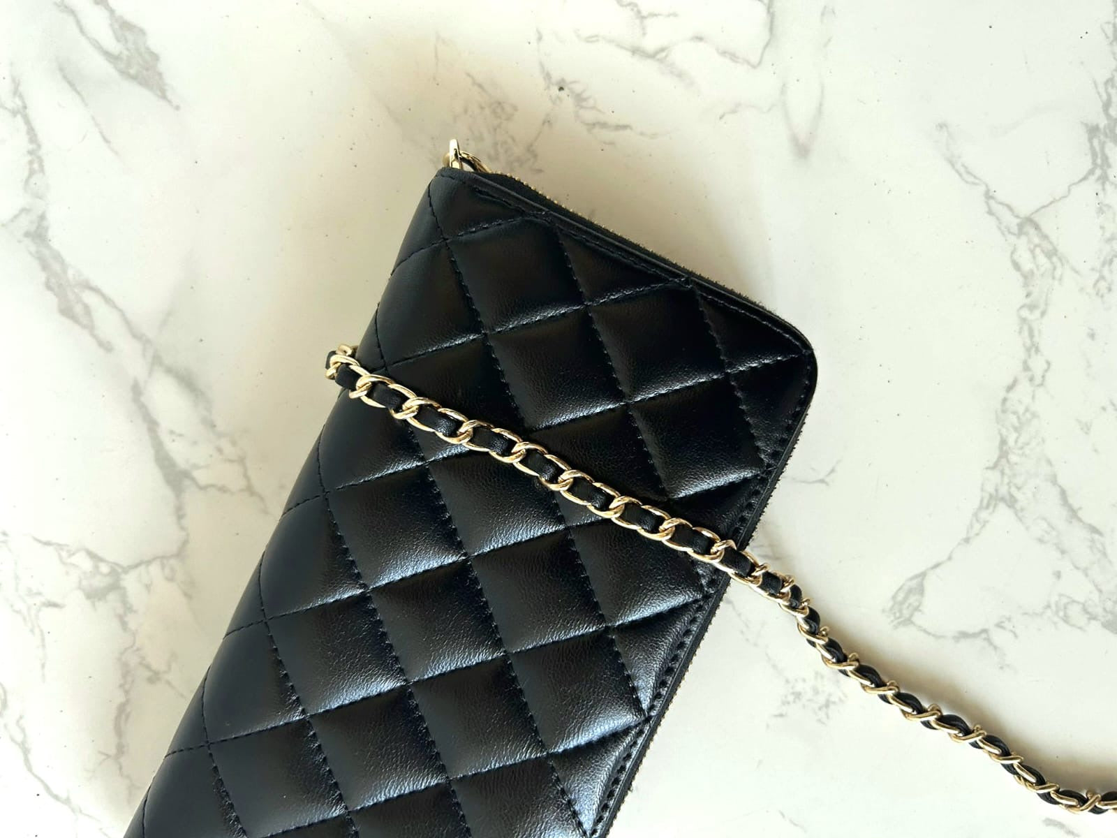 CHANEL black and gold lambskin WOC/wallet/side bag/crossbody bag