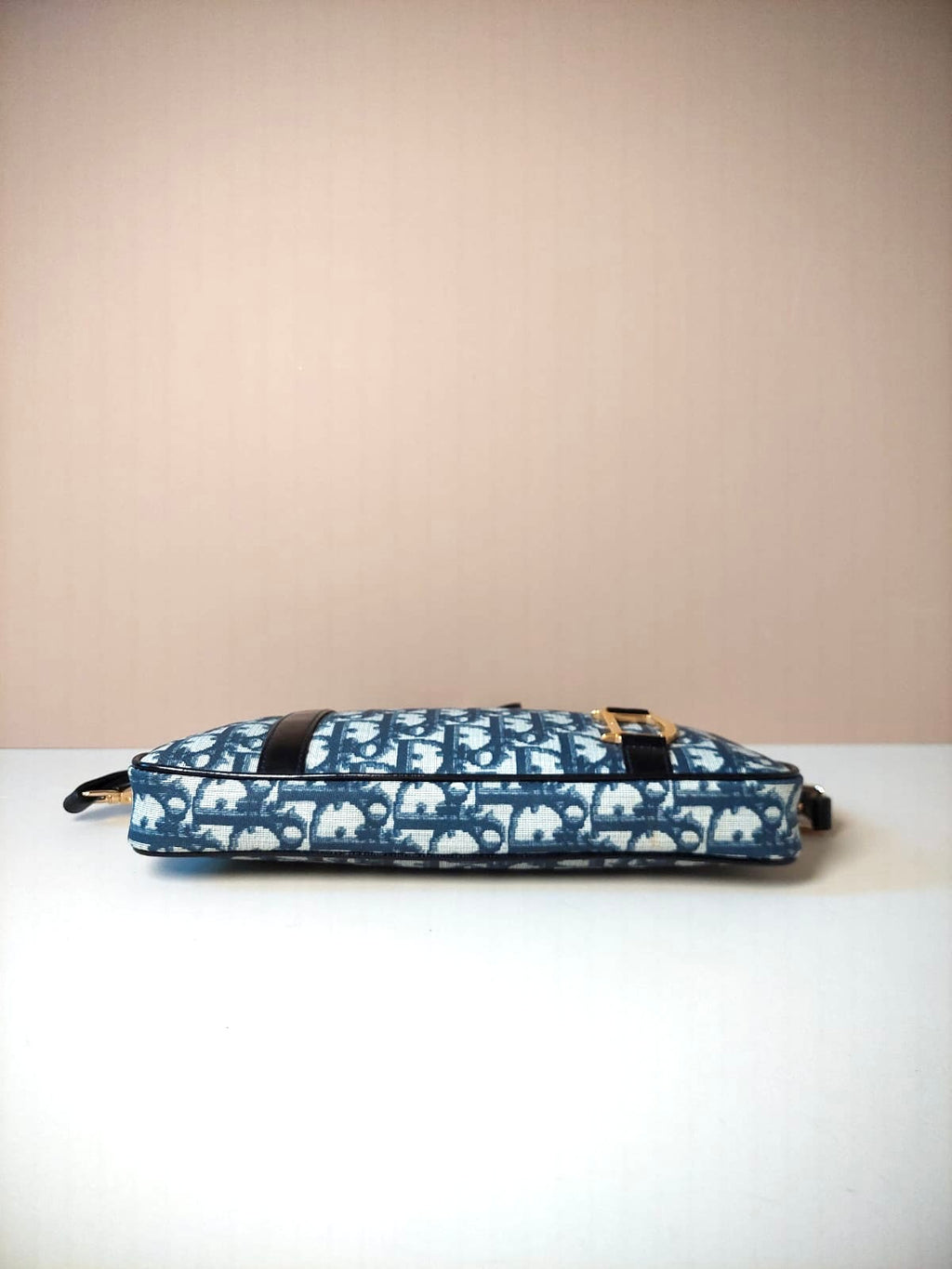 CHRISTIAN DIOR rare dark blue and white monogram shoulder bag / side bag / oblique bag