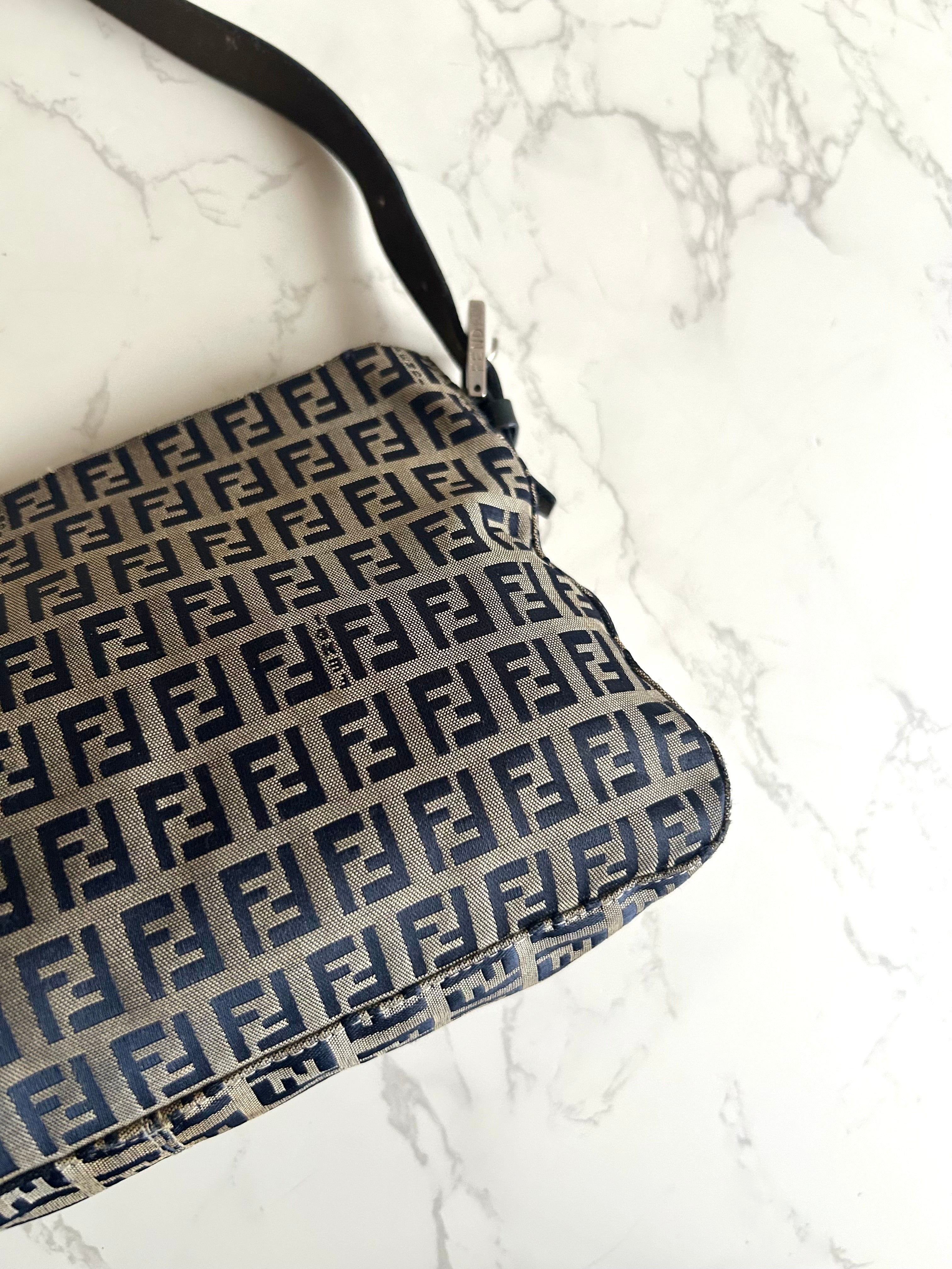 Fendi Gray-Black Mama Baguette Zucca Canvas Shoulder Bag
