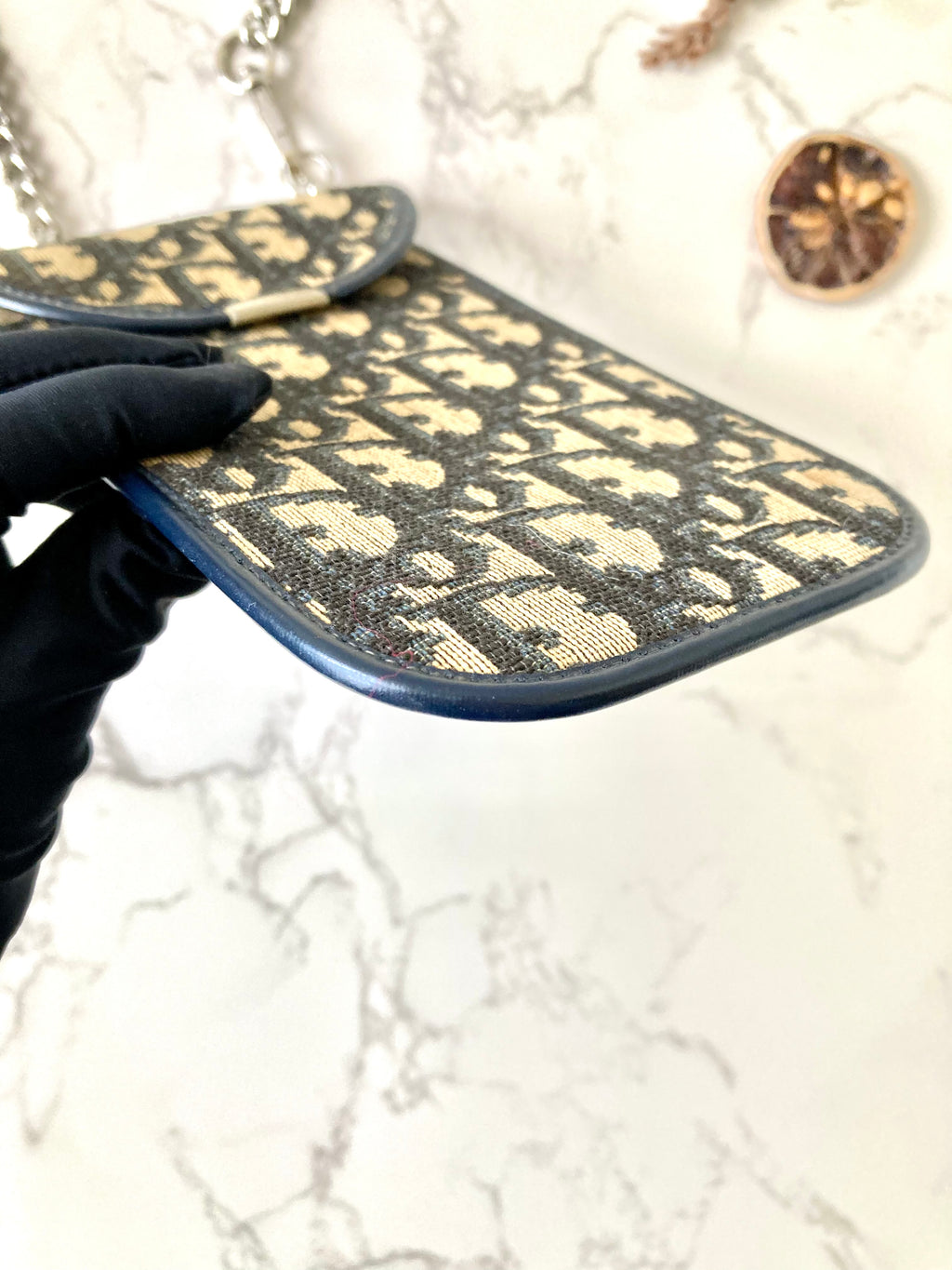 CHRISTIAN DIOR Navy Trotter Phone Case (Add-on Chain)