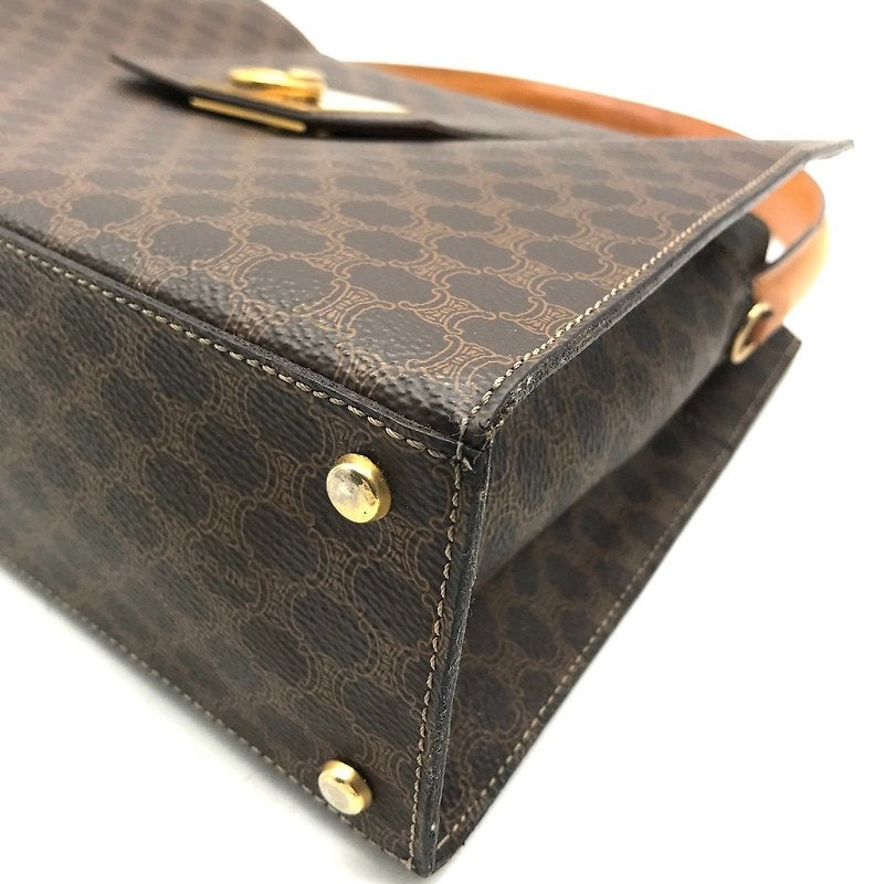 CELINE rare coffee color old flower gold buckle Kelly leather flap handbag