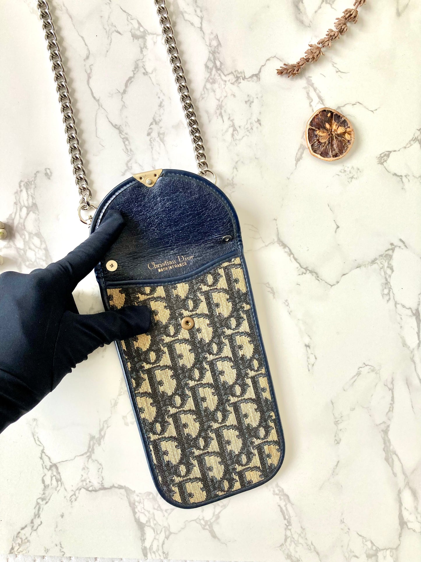 CHRISTIAN DIOR Navy Trotter Phone Case (Add-on Chain)