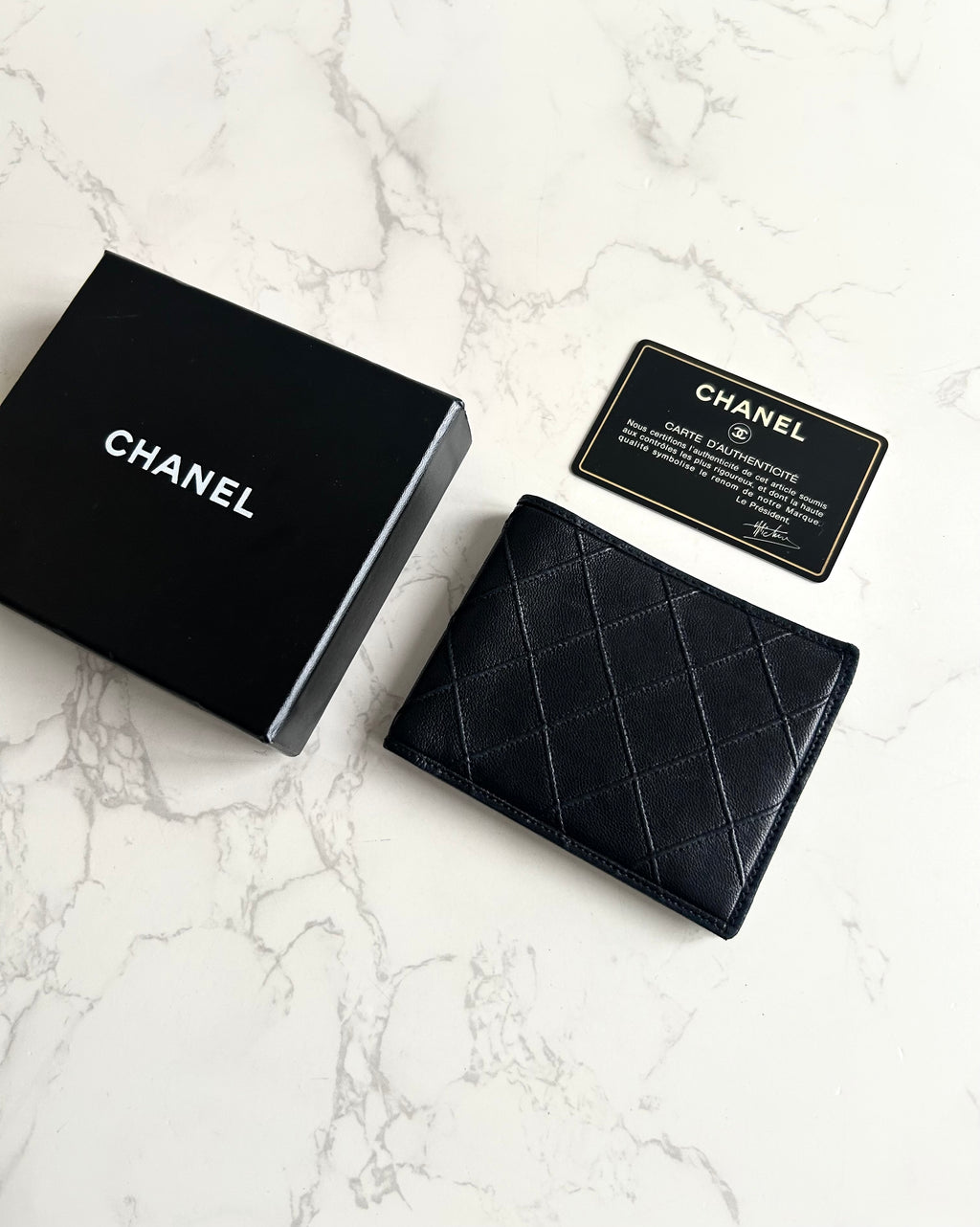 Chanel 黑色小羊皮革中夾 錢包 短夾 皮夾