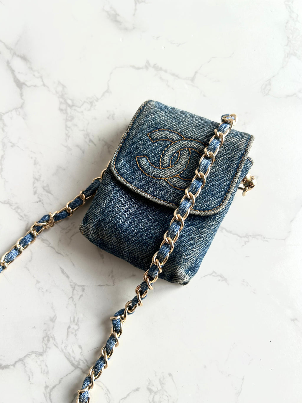 Chanel 牛仔布藍色斜背包 單肩包 側背包 中古包