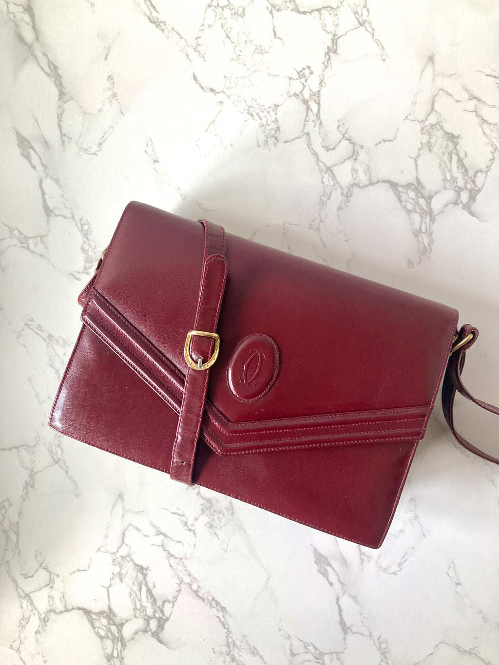 CARTIER Must De Cartier Burgundy Envelope Crossbody / Shoulder Bag