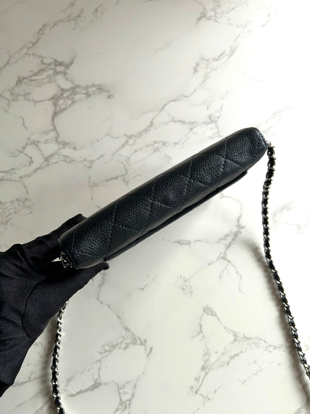 CHANEL Black Caviar Leather Long Wallet/Chain Side Bag/Slant Bag - Japanese Second-hand Vintage