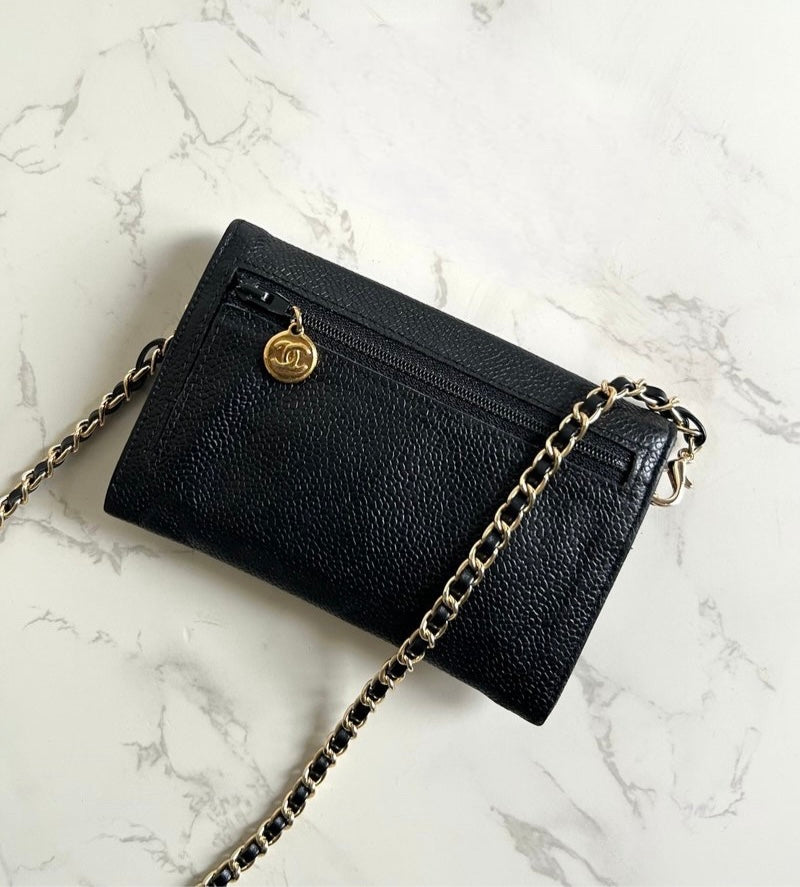 Chanel黑金色魚子醬牛皮Two-way Bag/斜背包/側背包