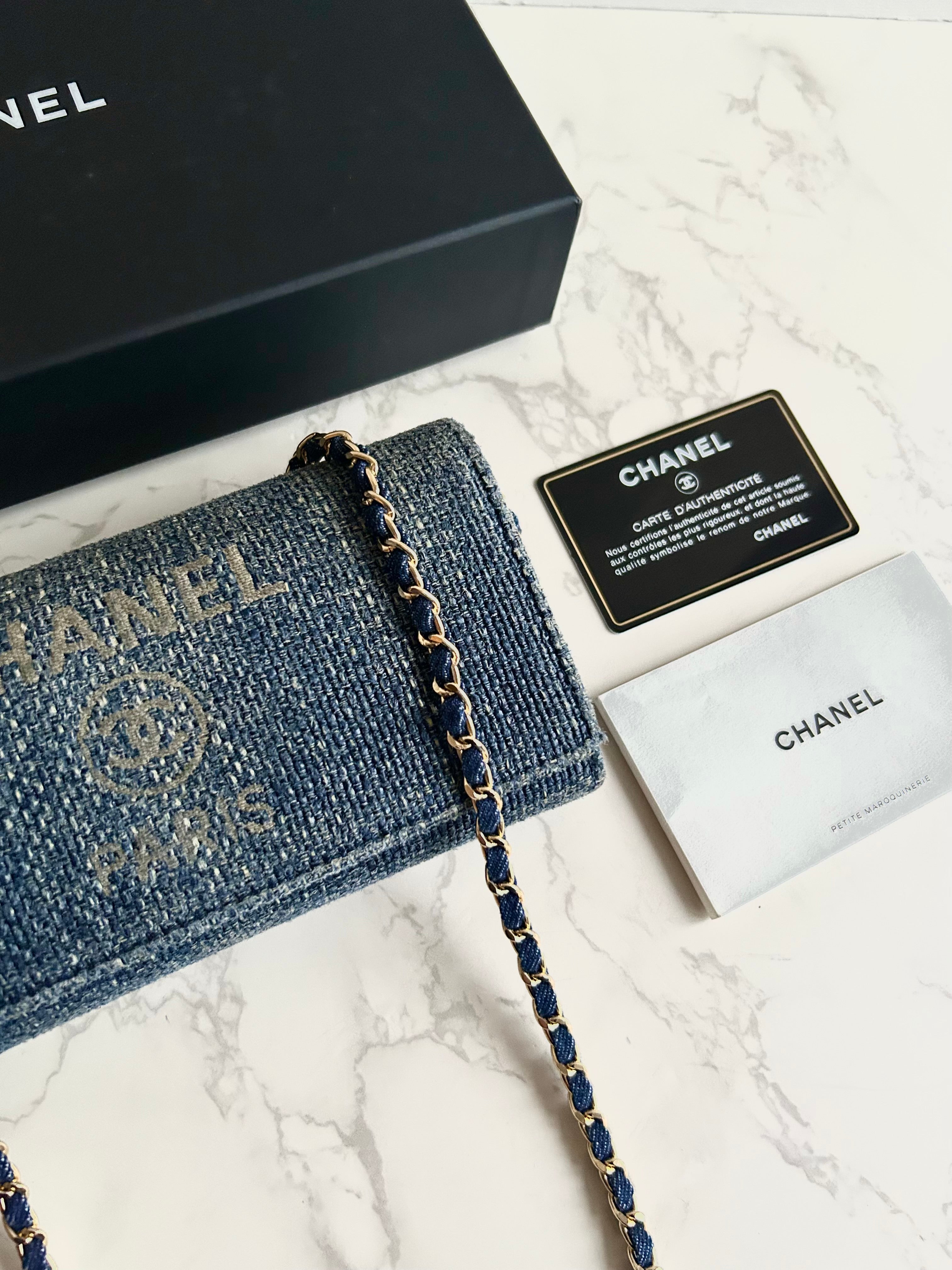 Rare Full Set Chanel Denim Patchwork WOC Shoulder Bag Crossbody Bag Long Wallet