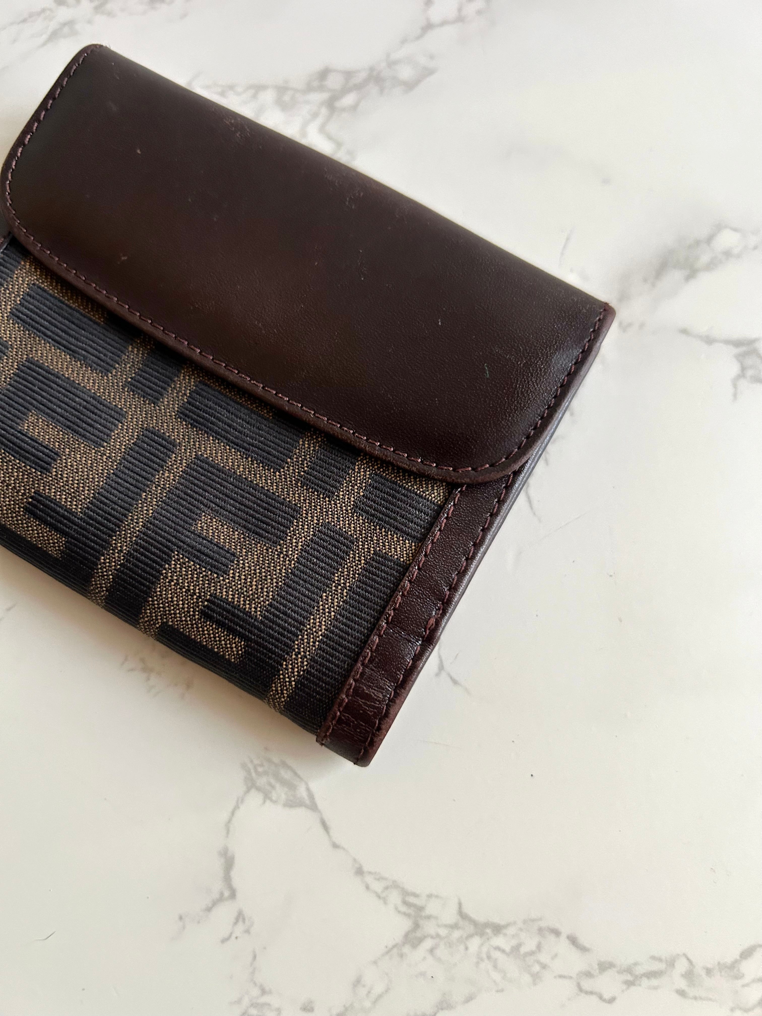 FENDI Zucchino Brown Monogram Short Wallet/Short Clip