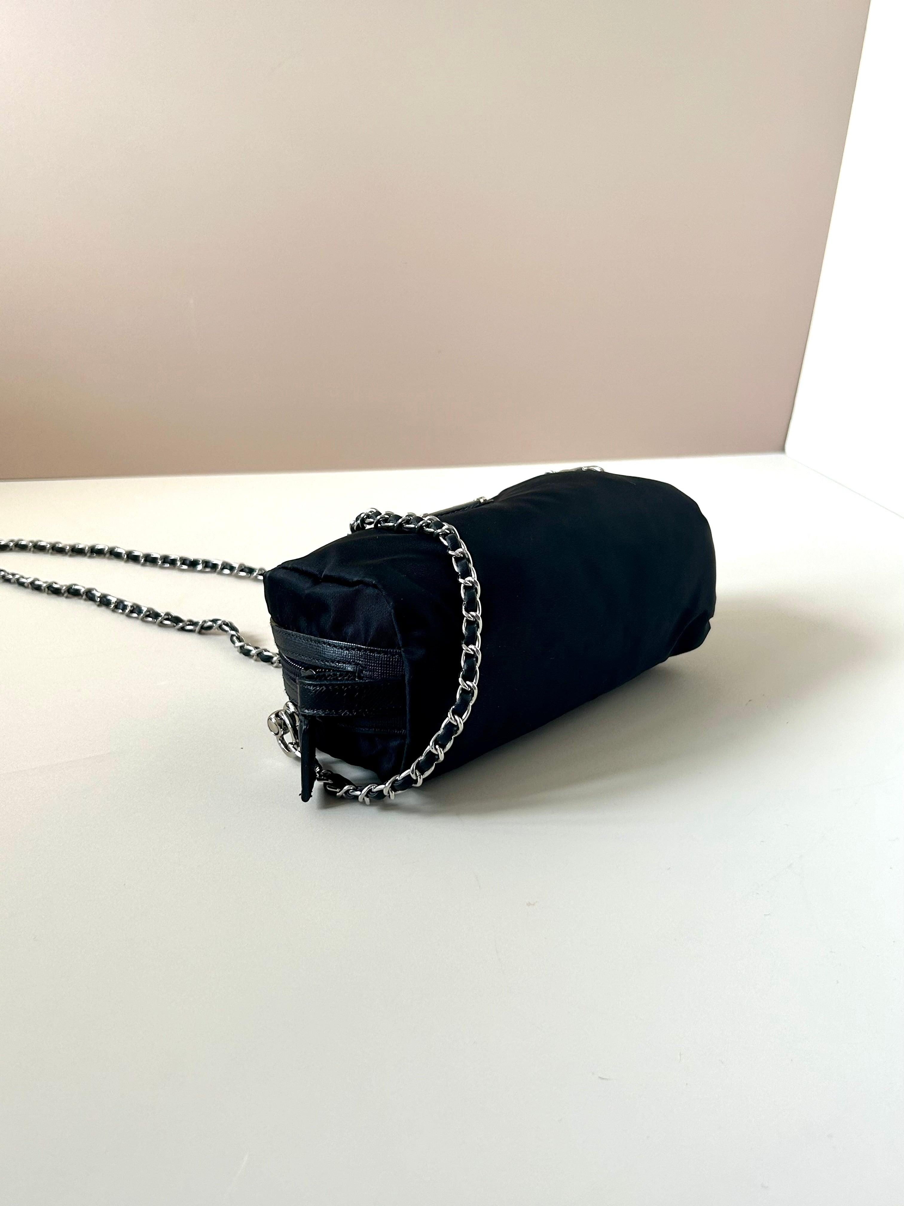 PRADA parachute black chain small bag/shoulder bag/side backpack